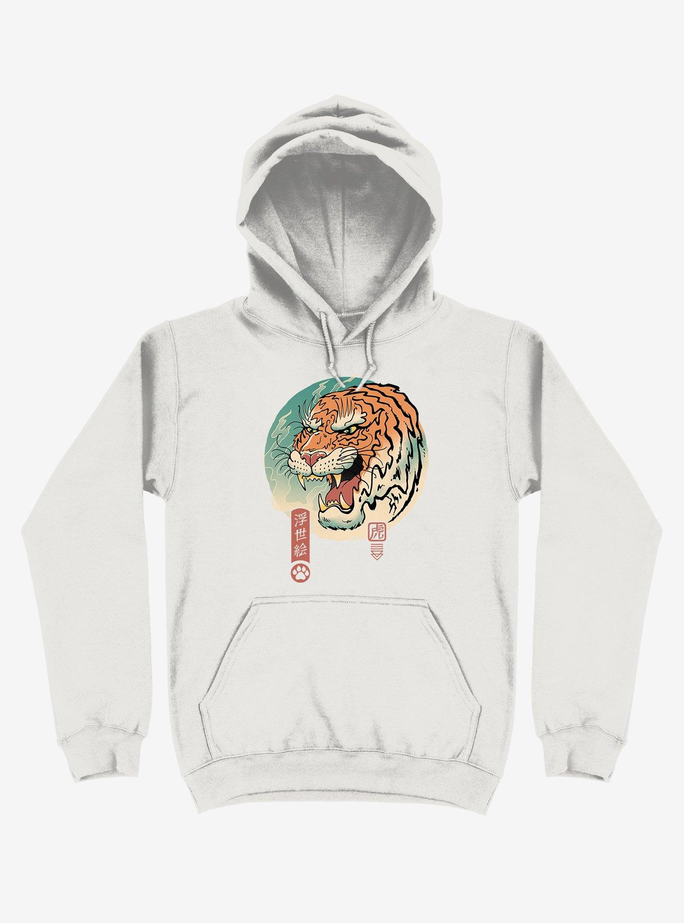 Tiger Ukiyo-e White Hoodie, WHITE, hi-res