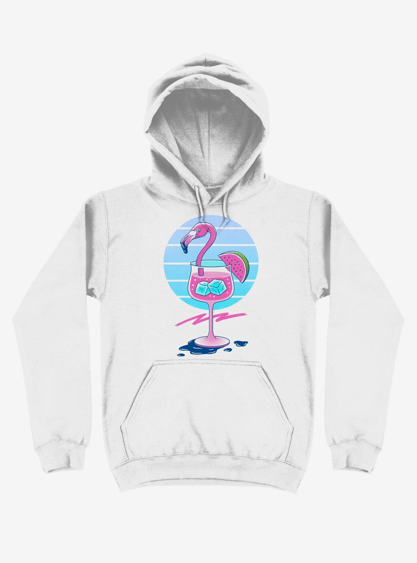 Tropical Chill Wave Flamingo Drink White Hoodie, , hi-res