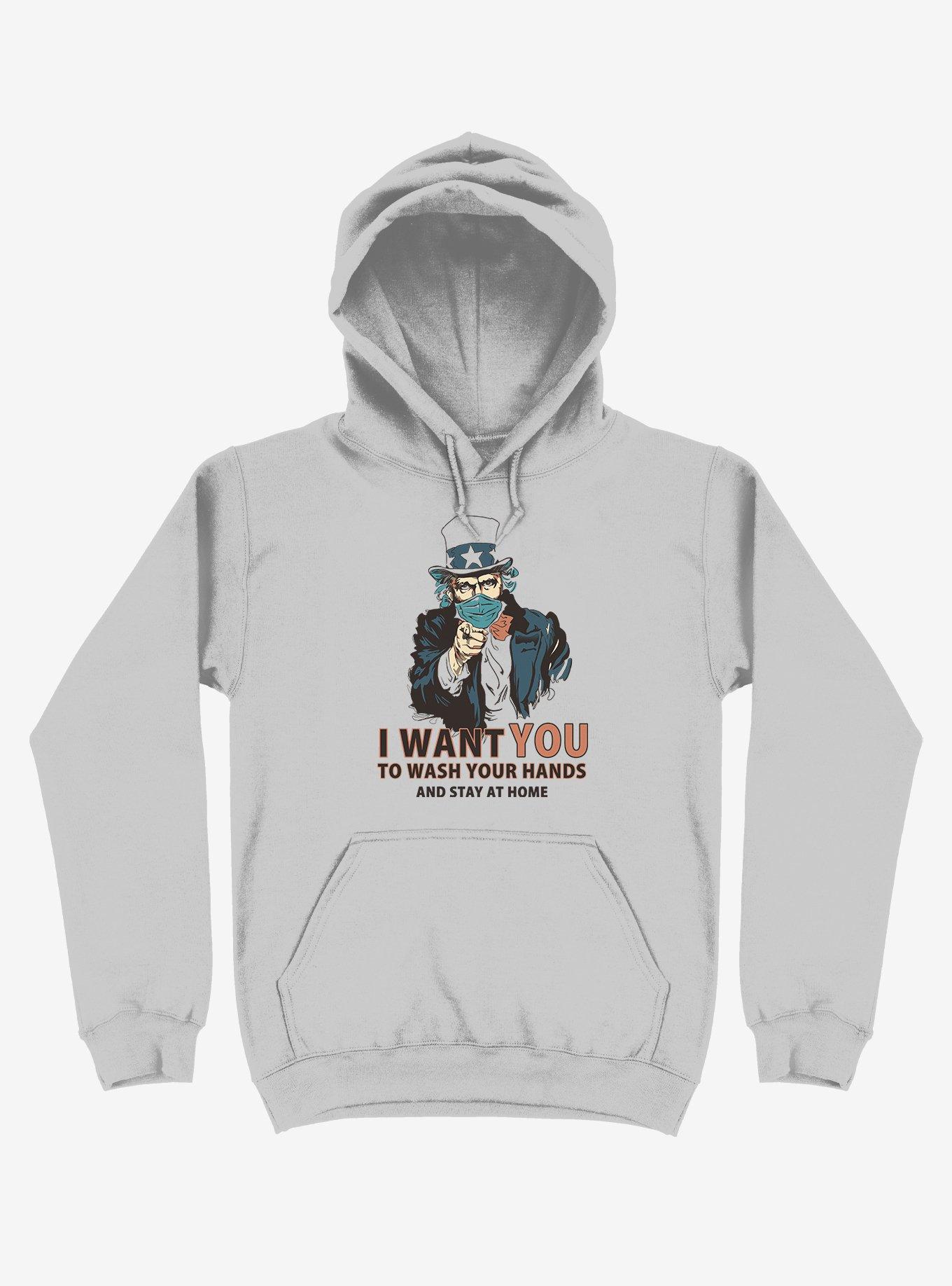 Wash Your Hands! Mask Uncle Sam Silver Hoodie, SILVER, hi-res