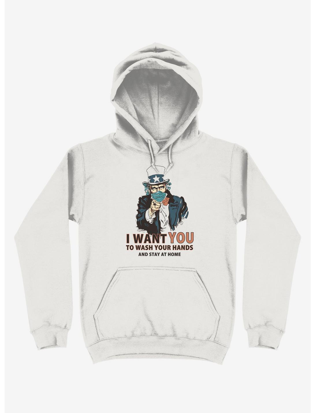 Wash Your Hands! Mask Uncle Sam White Hoodie, WHITE, hi-res