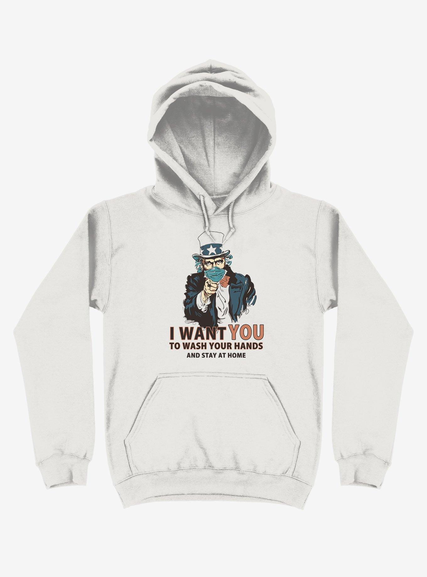 Wash Your Hands! Mask Uncle Sam White Hoodie, WHITE, hi-res