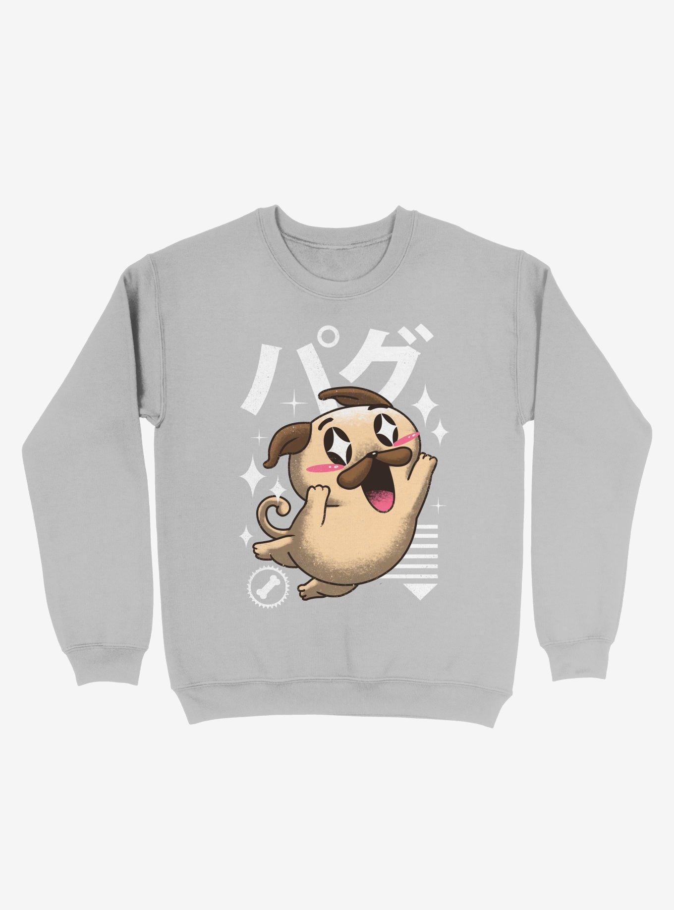 Kawaii Pug Sweatshirt, SILVER, hi-res