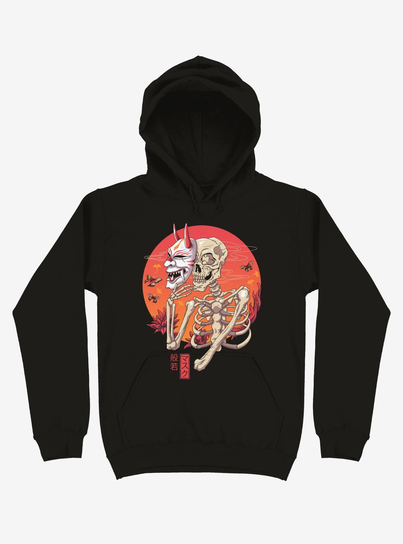 Hannya Yokai Mask Black Hoodie, BLACK, hi-res