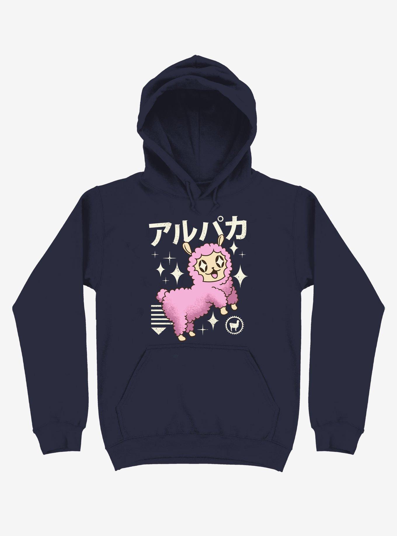 Kawaii Alpaca Navy Blue Hoodie, , hi-res