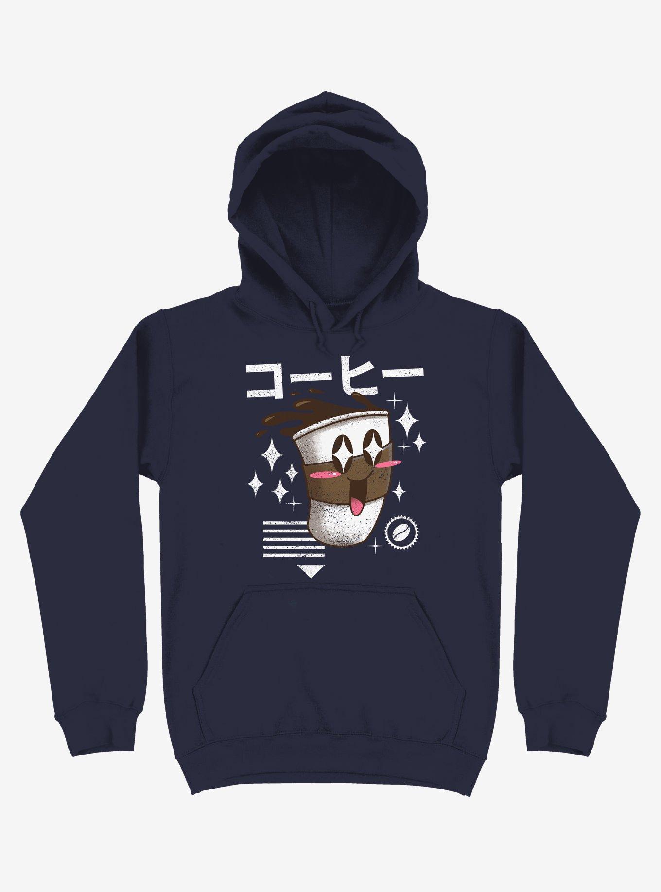 Kawaii Coffee Navy Blue Hoodie, NAVY, hi-res