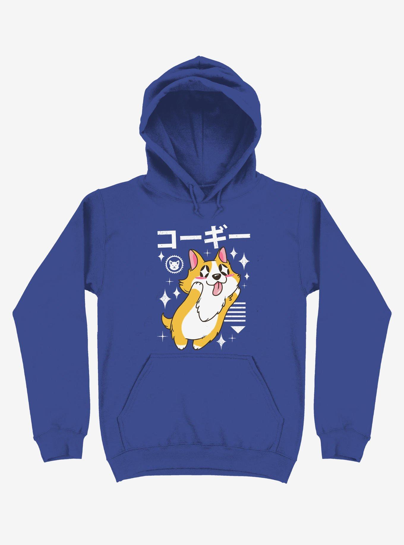 Kawaii Corgi Royal Blue Hoodie, ROYAL, hi-res