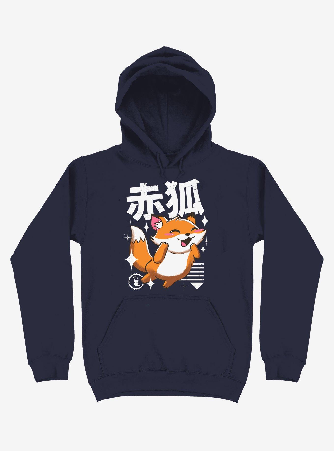 Kawaii Fox Navy Blue Hoodie, , hi-res