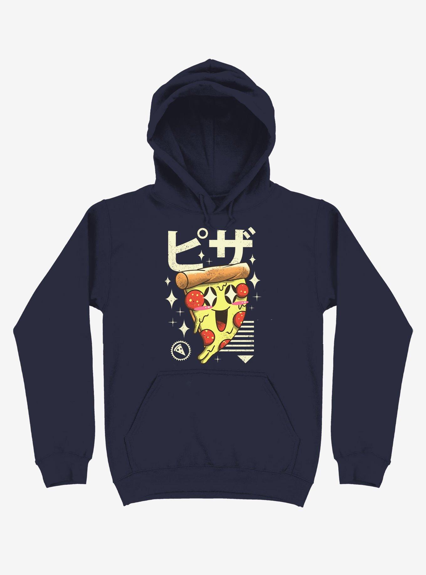 Kawaii Pizza Navy Blue Hoodie, NAVY, hi-res