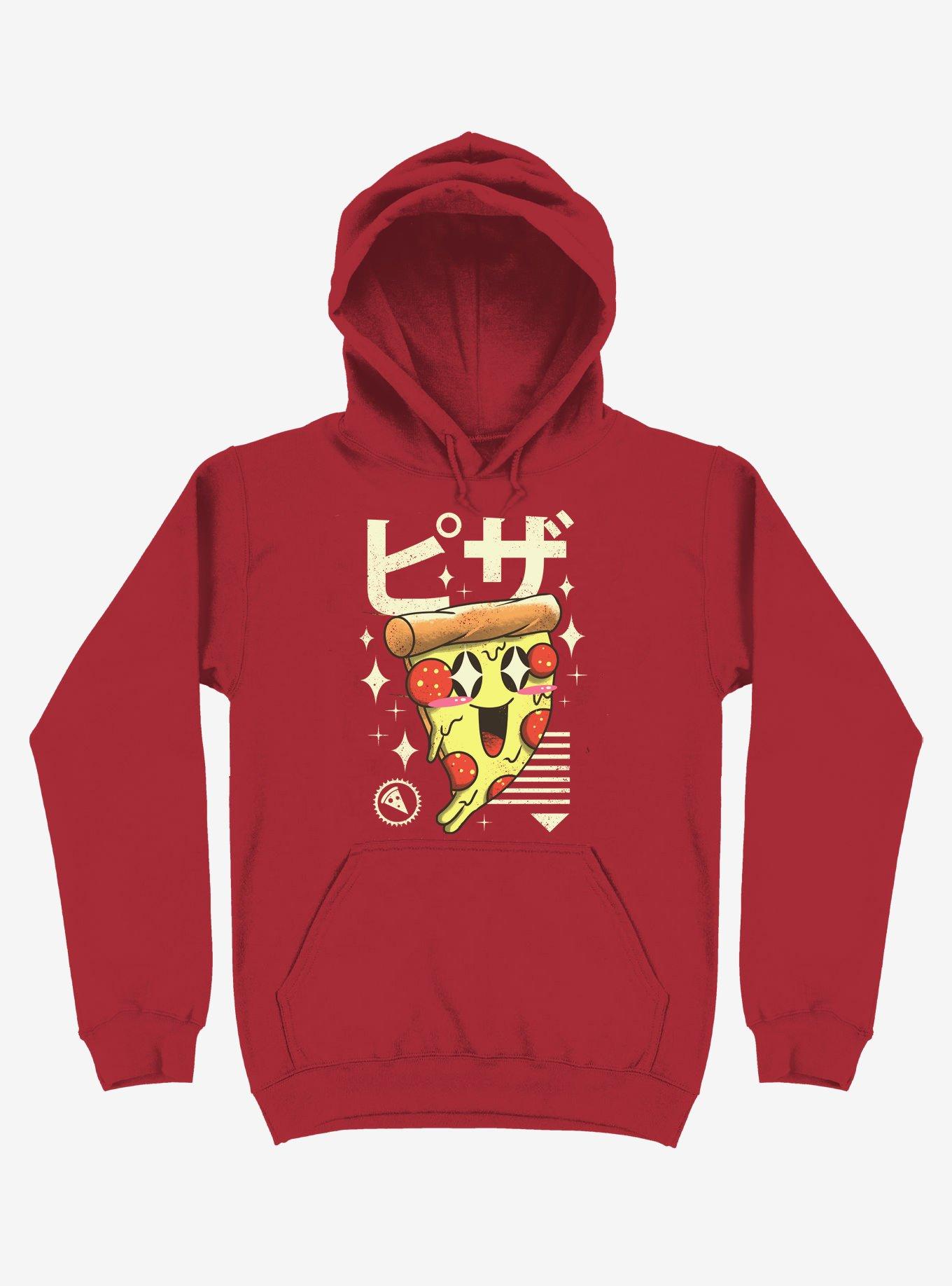 Kawaii Pizza Red Hoodie, RED, hi-res