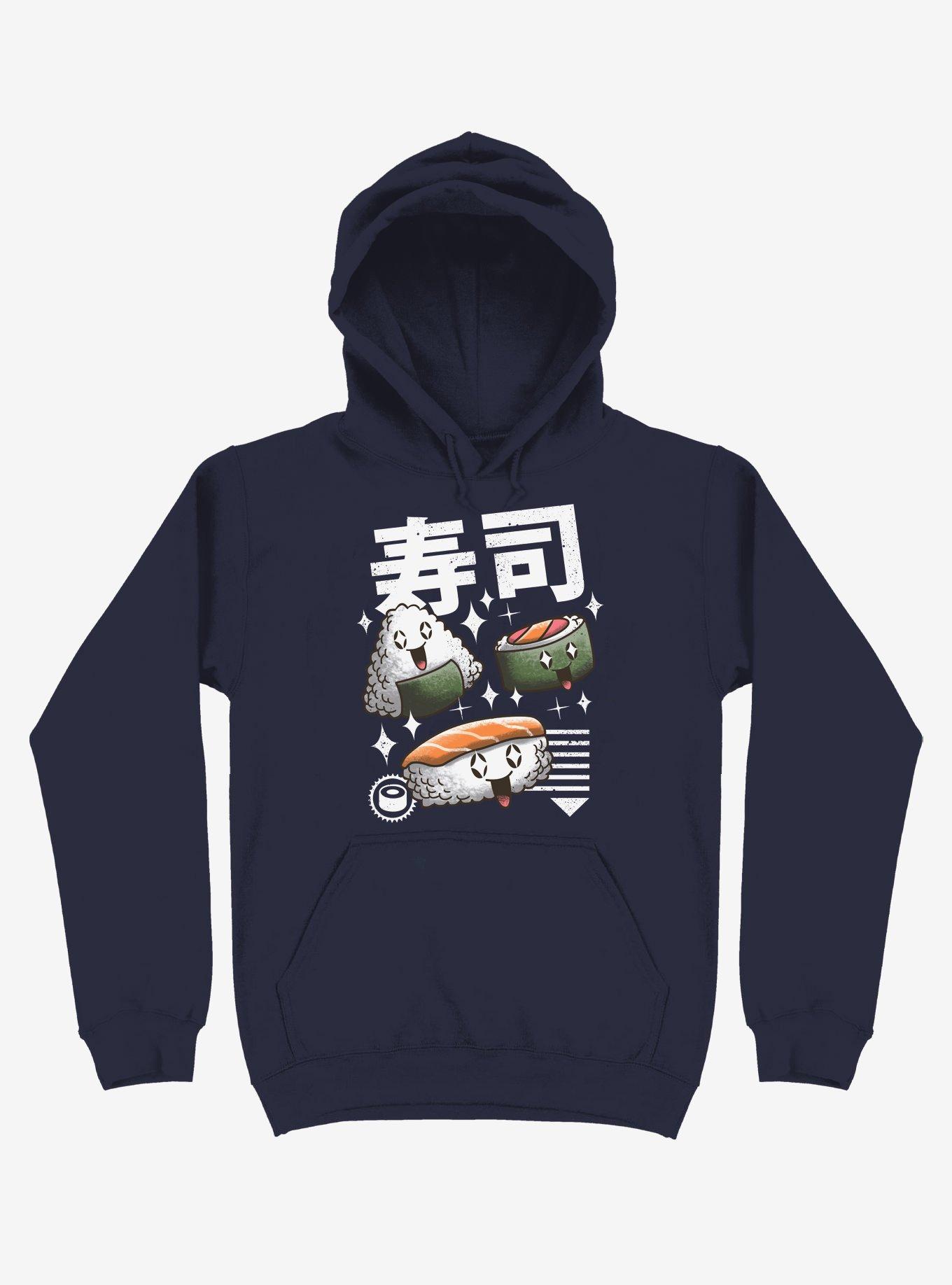 Kawaii Sushi Navy Blue Hoodie, NAVY, hi-res