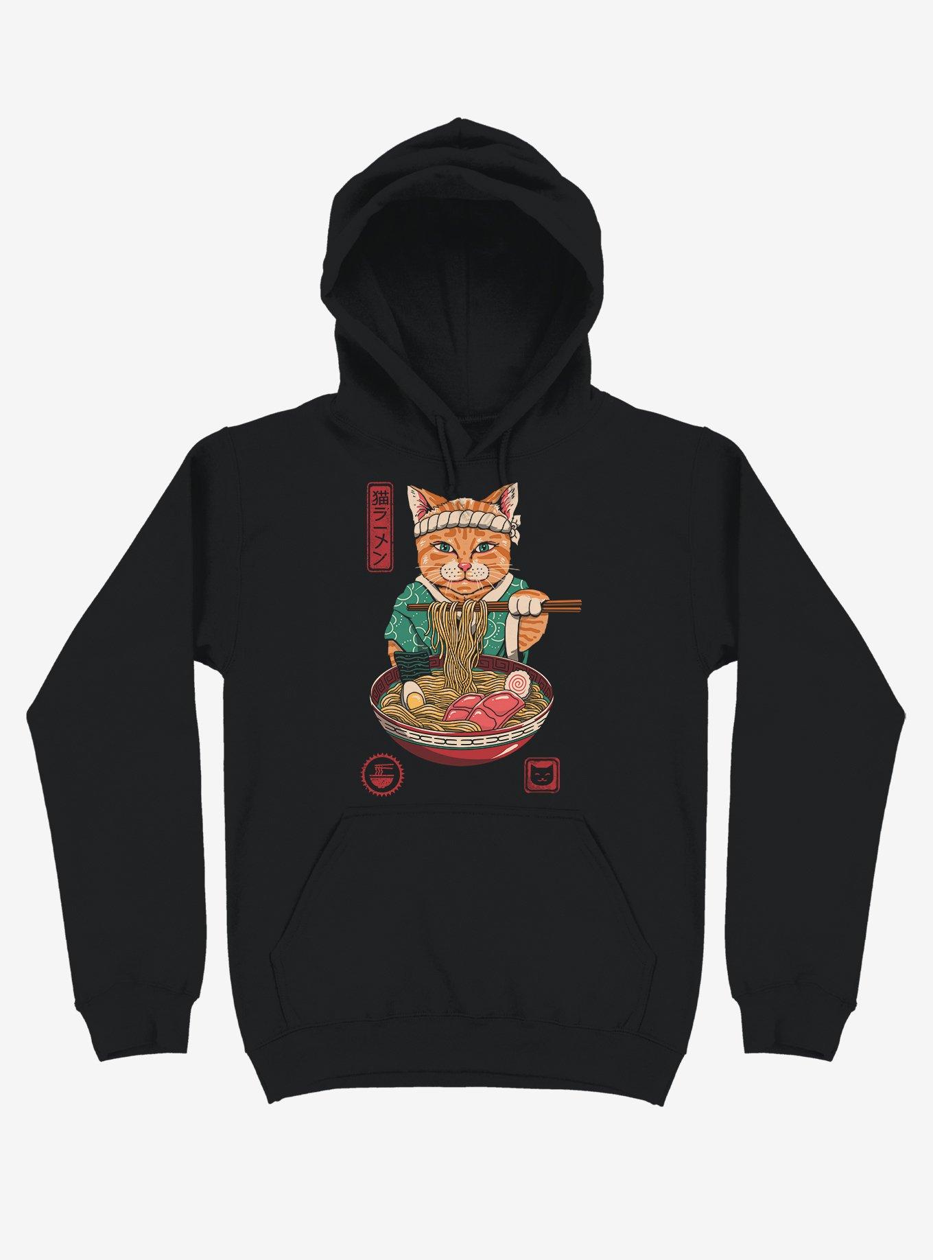 Cat Neko Ramen Black Hoodie, , hi-res