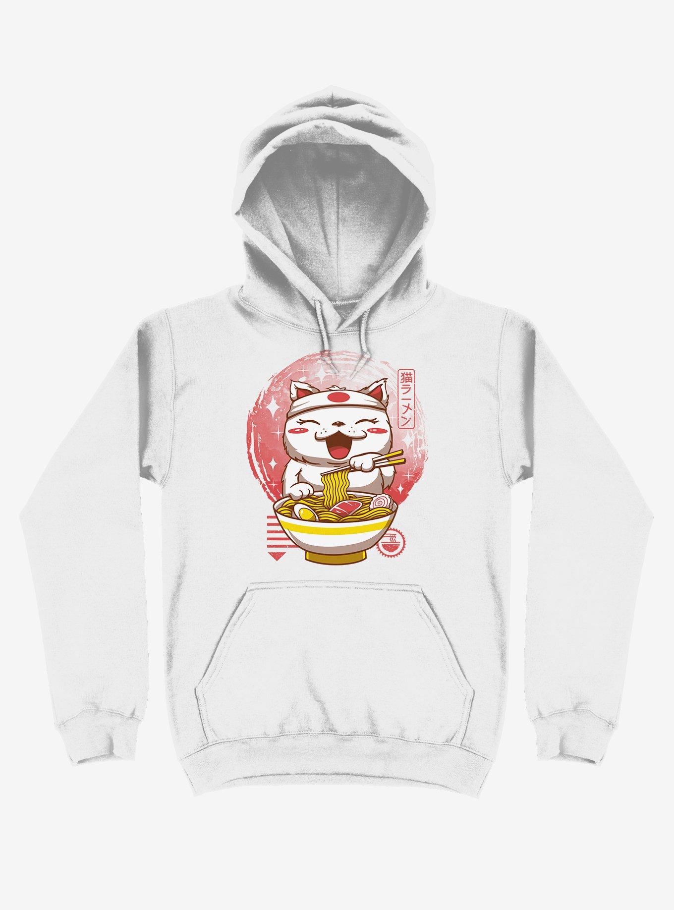 Neko Ramen Happy Cat White Hoodie, WHITE, hi-res