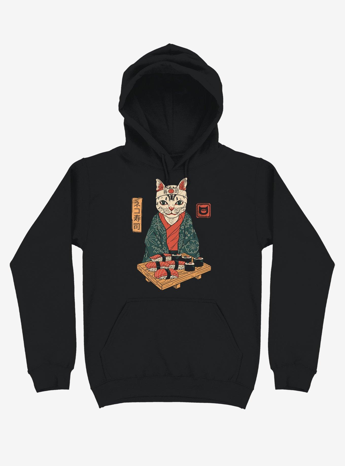 Cat Neko Sushi Bar Black Hoodie