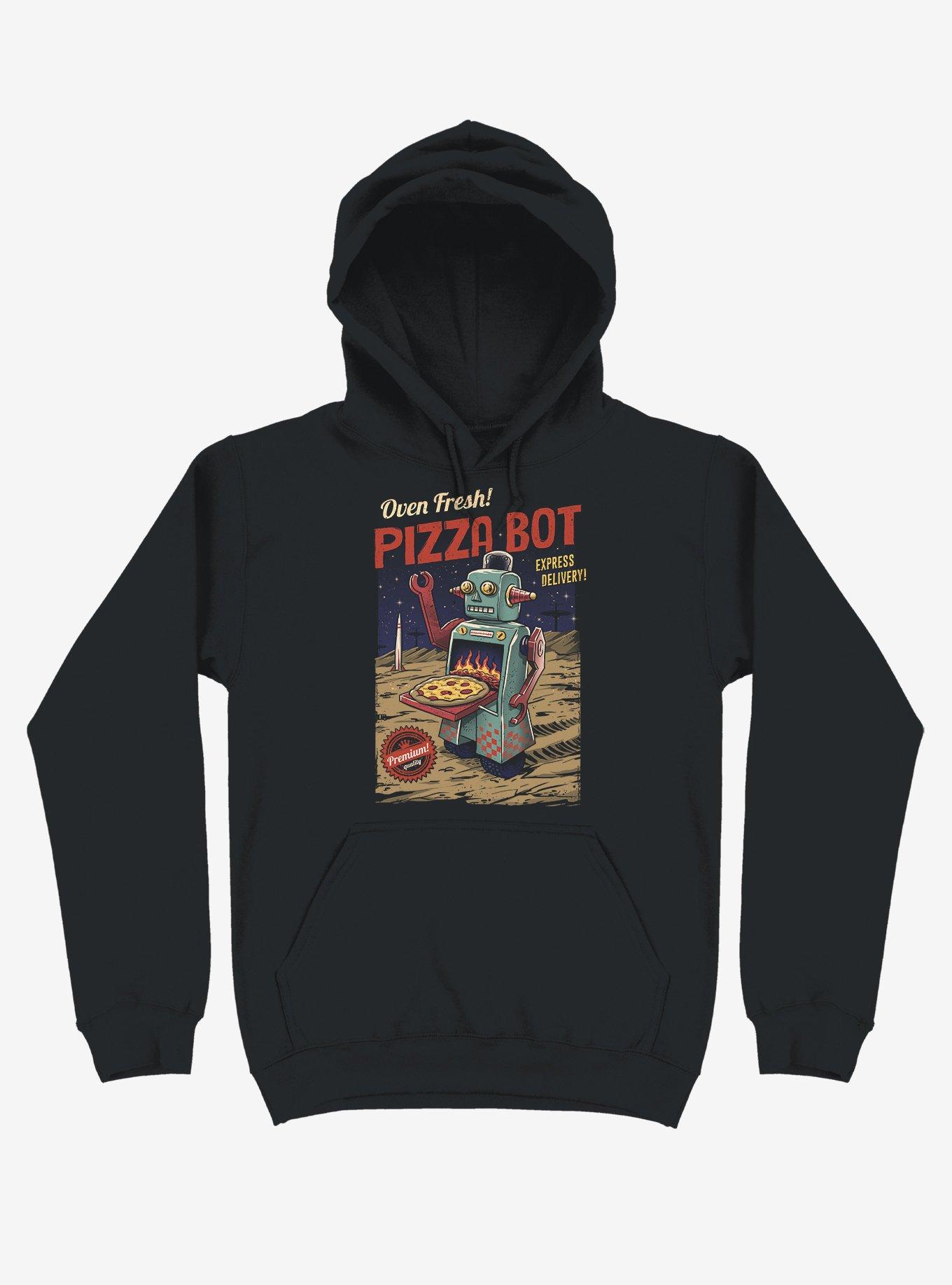Pizza Bot Black Hoodie, , hi-res