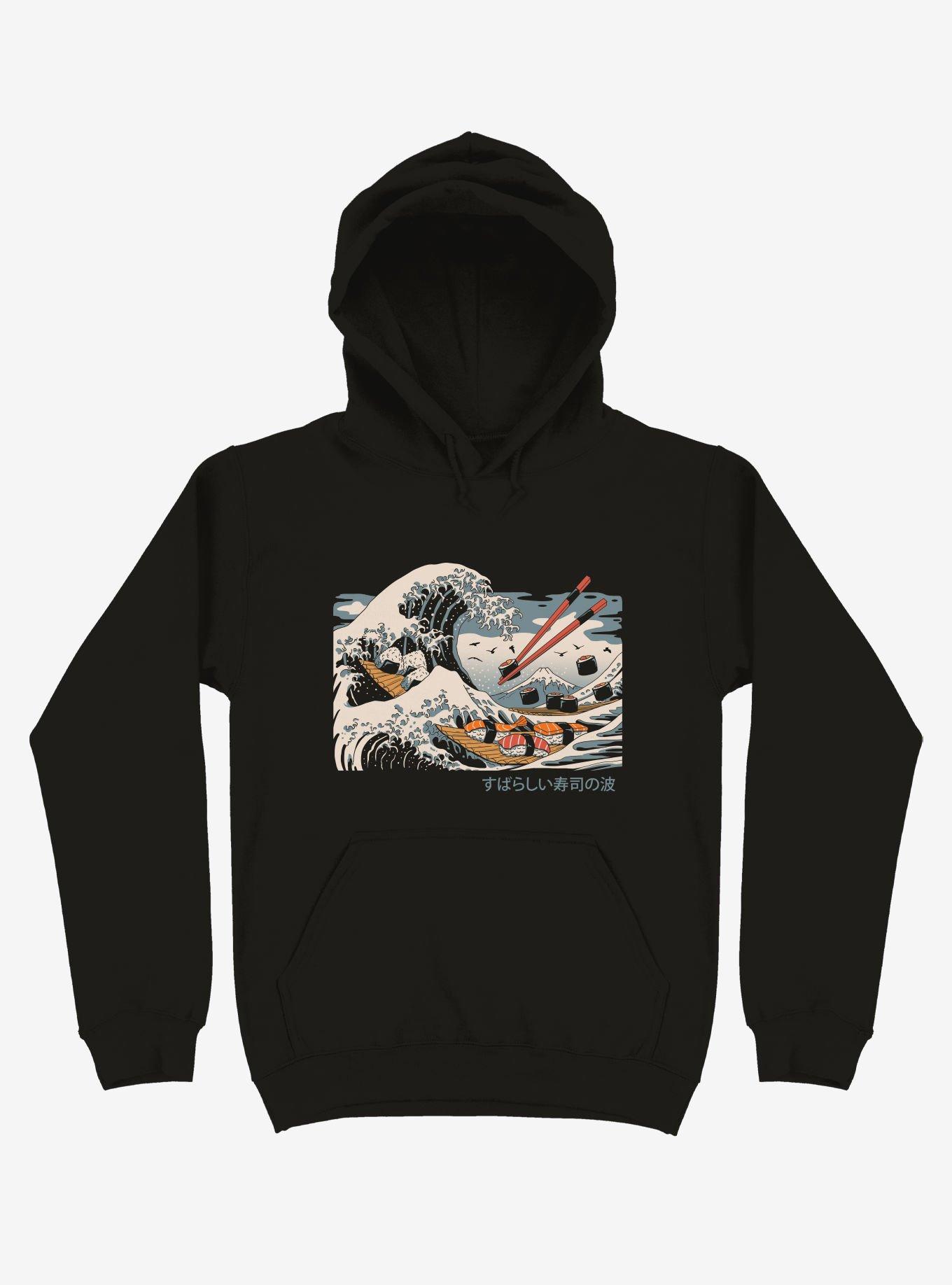 The Great Sushi Wave Black Hoodie, BLACK, hi-res