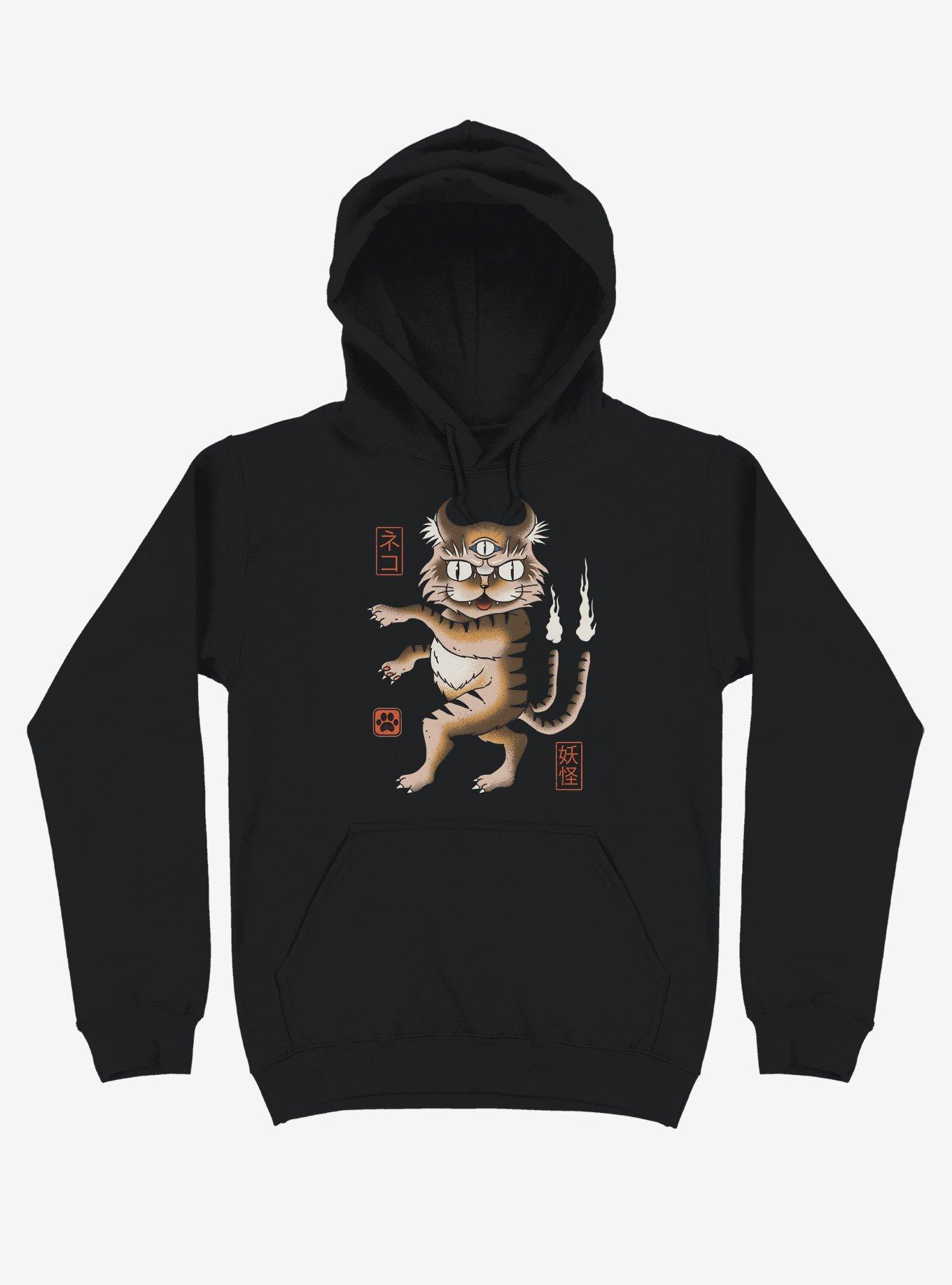 Yokai Cat Black Hoodie, BLACK, hi-res