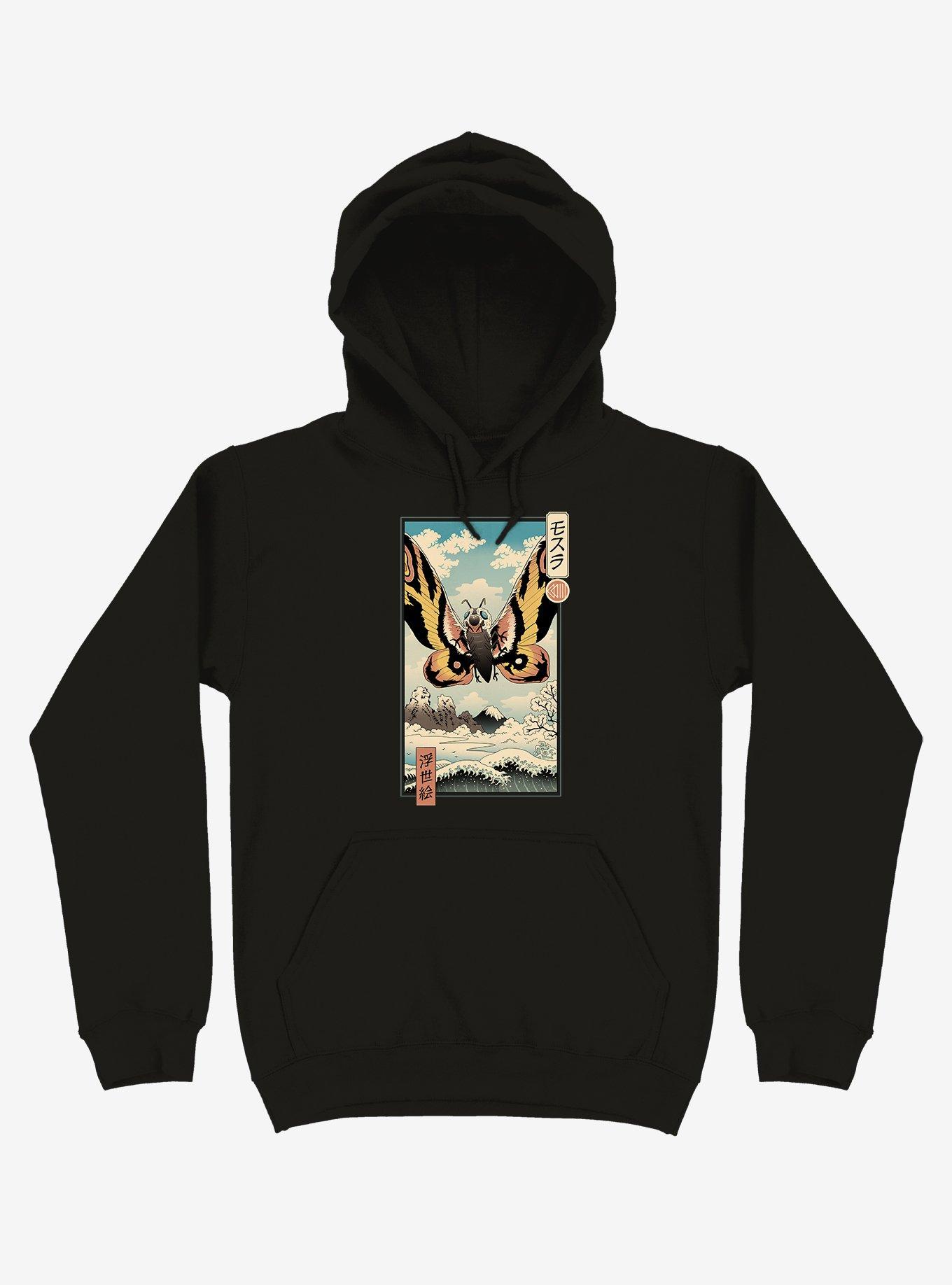 Ancient Moth Ukiyo-e Black Hoodie, , hi-res