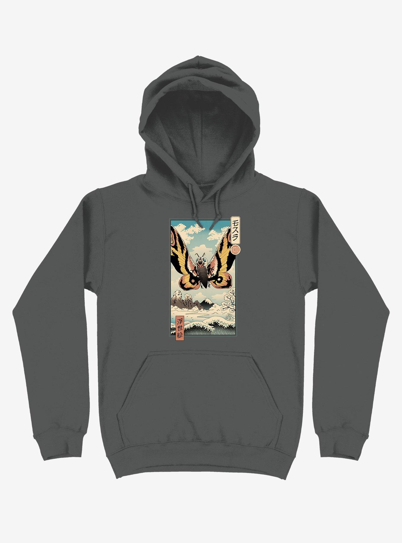 Ancient Moth Ukiyo-e Asphalt Grey Hoodie, ASPHALT, hi-res