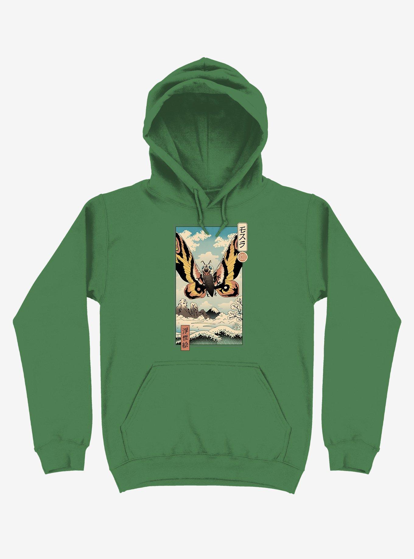 Ancient Moth Ukiyo-e Kelly Green Hoodie, KELLY GREEN, hi-res