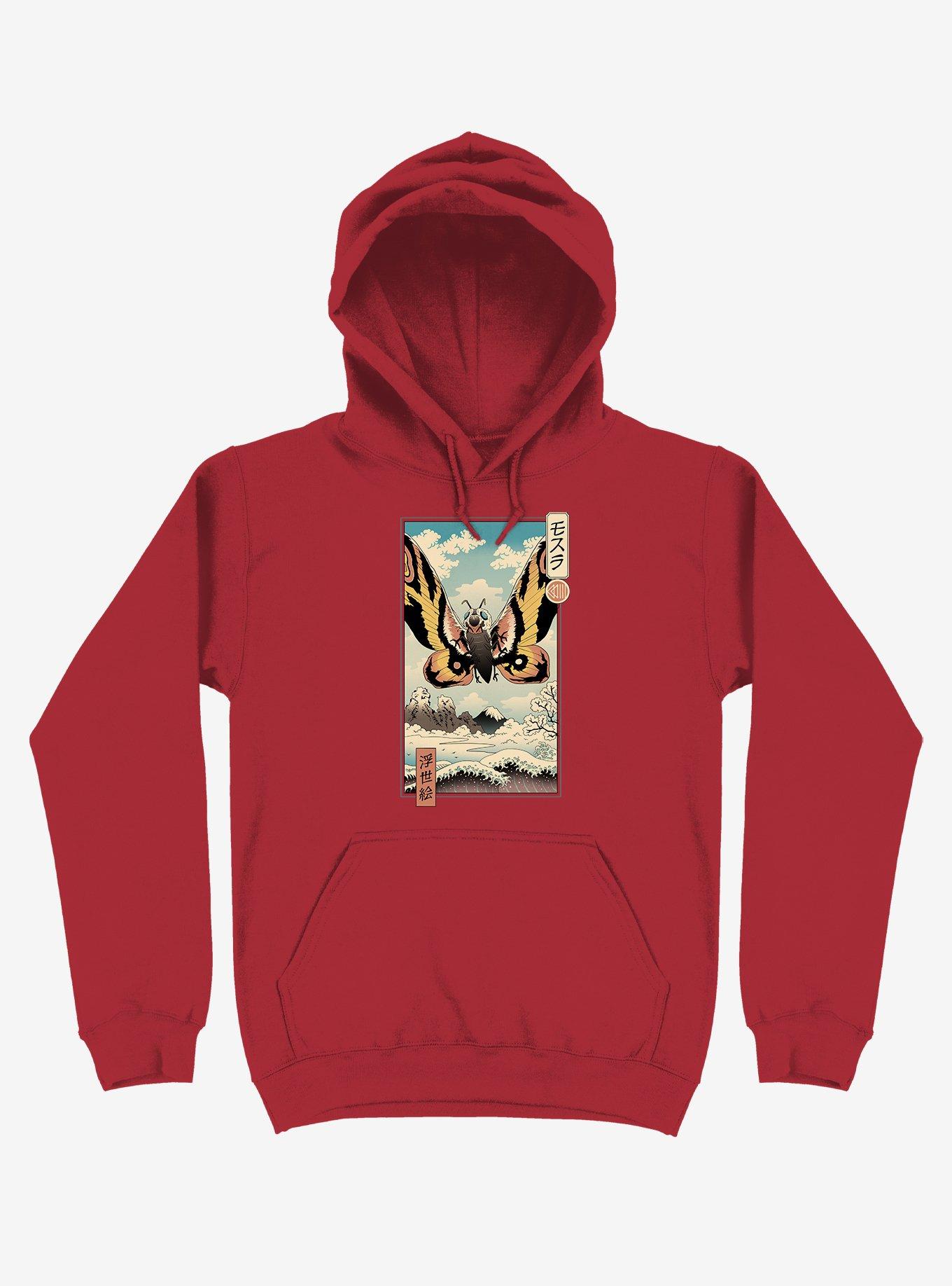 Ancient Moth Ukiyo-e Red Hoodie, RED, hi-res