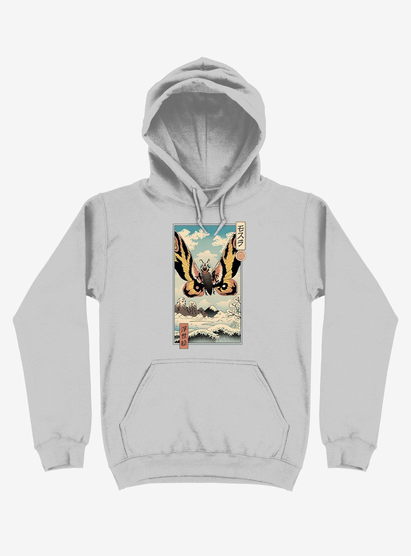 Ancient Moth Ukiyo-e Silver Hoodie, SILVER, hi-res