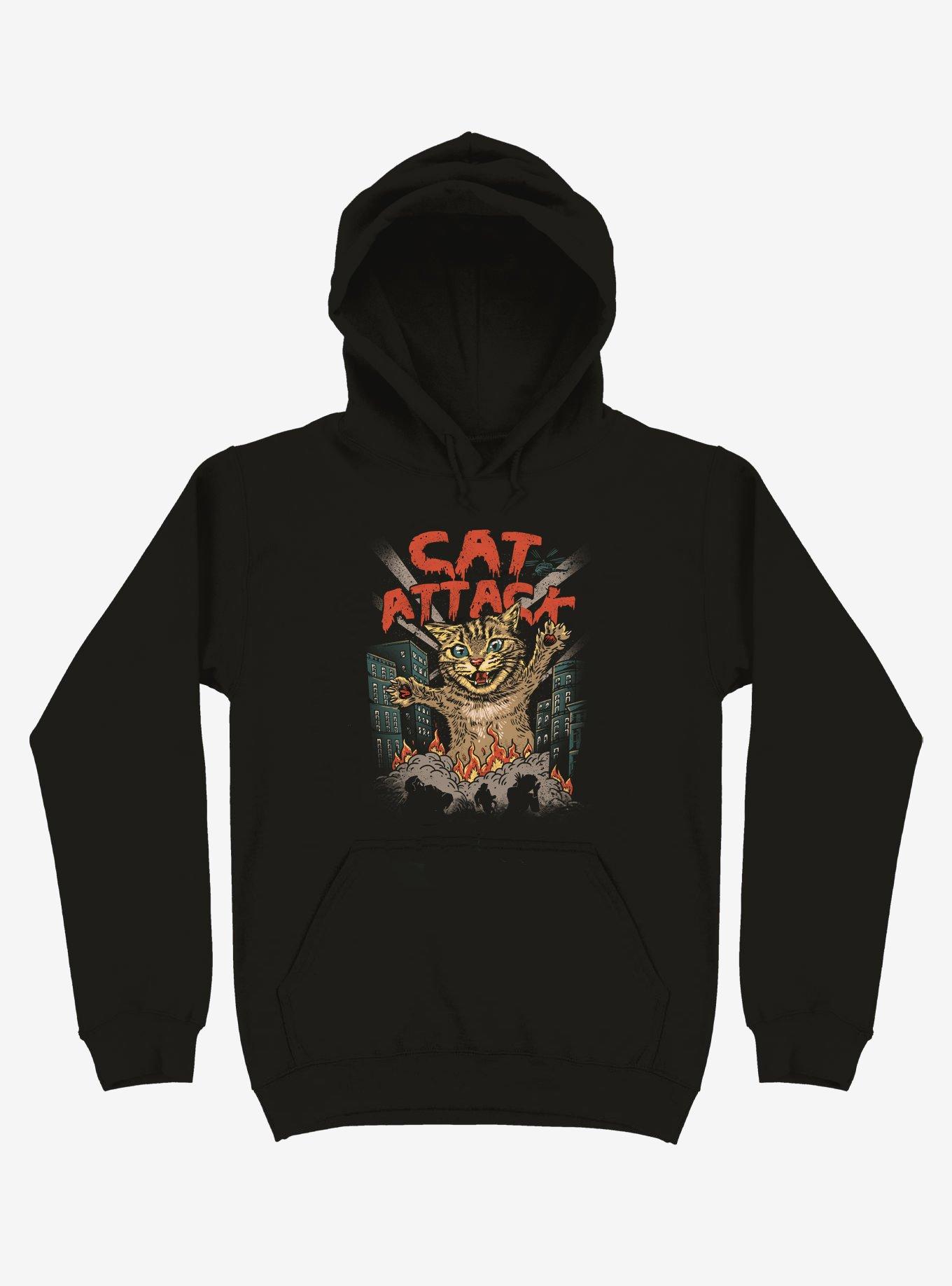 Cat Attack Black Hoodie, BLACK, hi-res