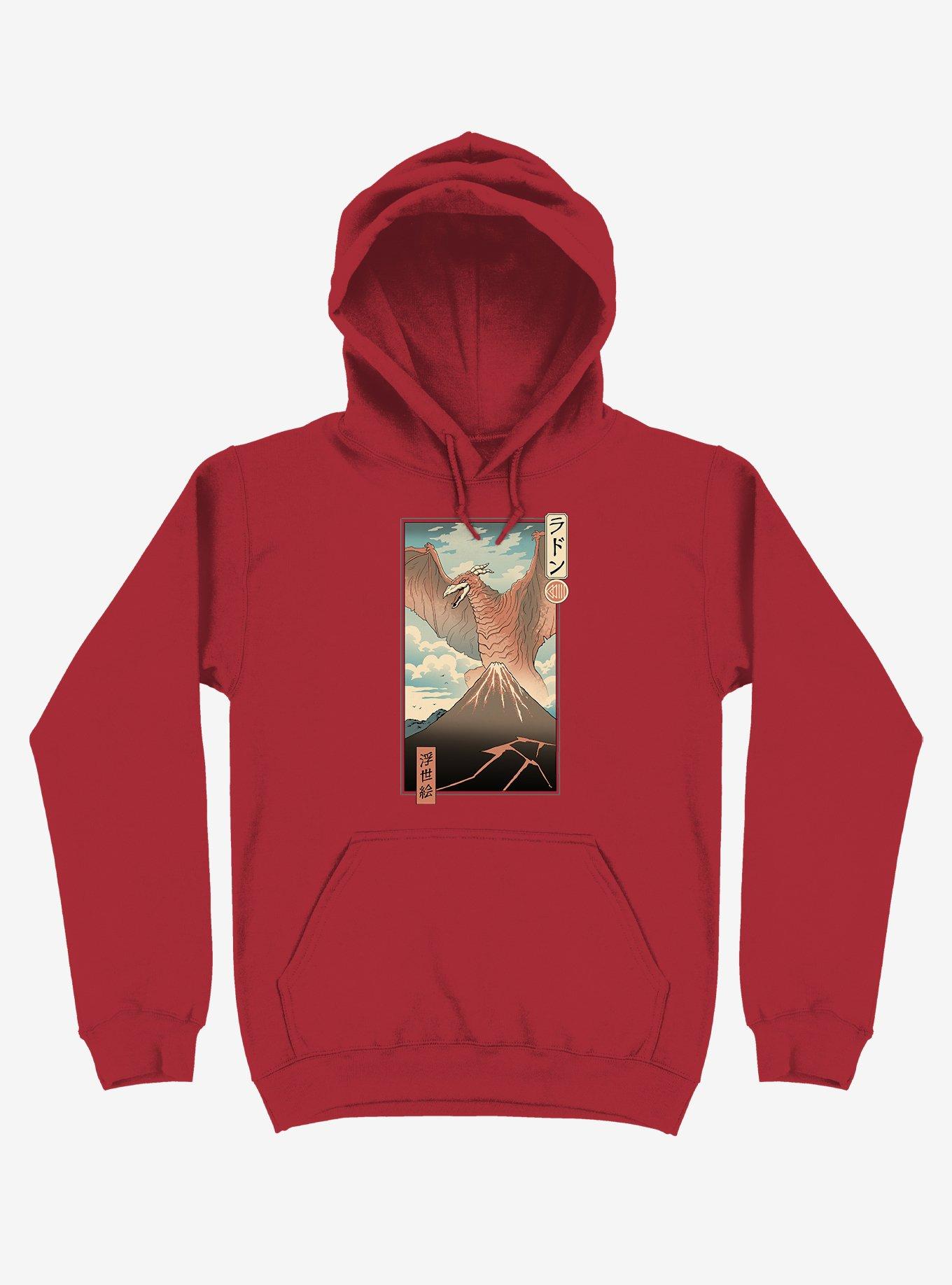 Irradiated Kaiju Ukiyo-e Red Hoodie, RED, hi-res