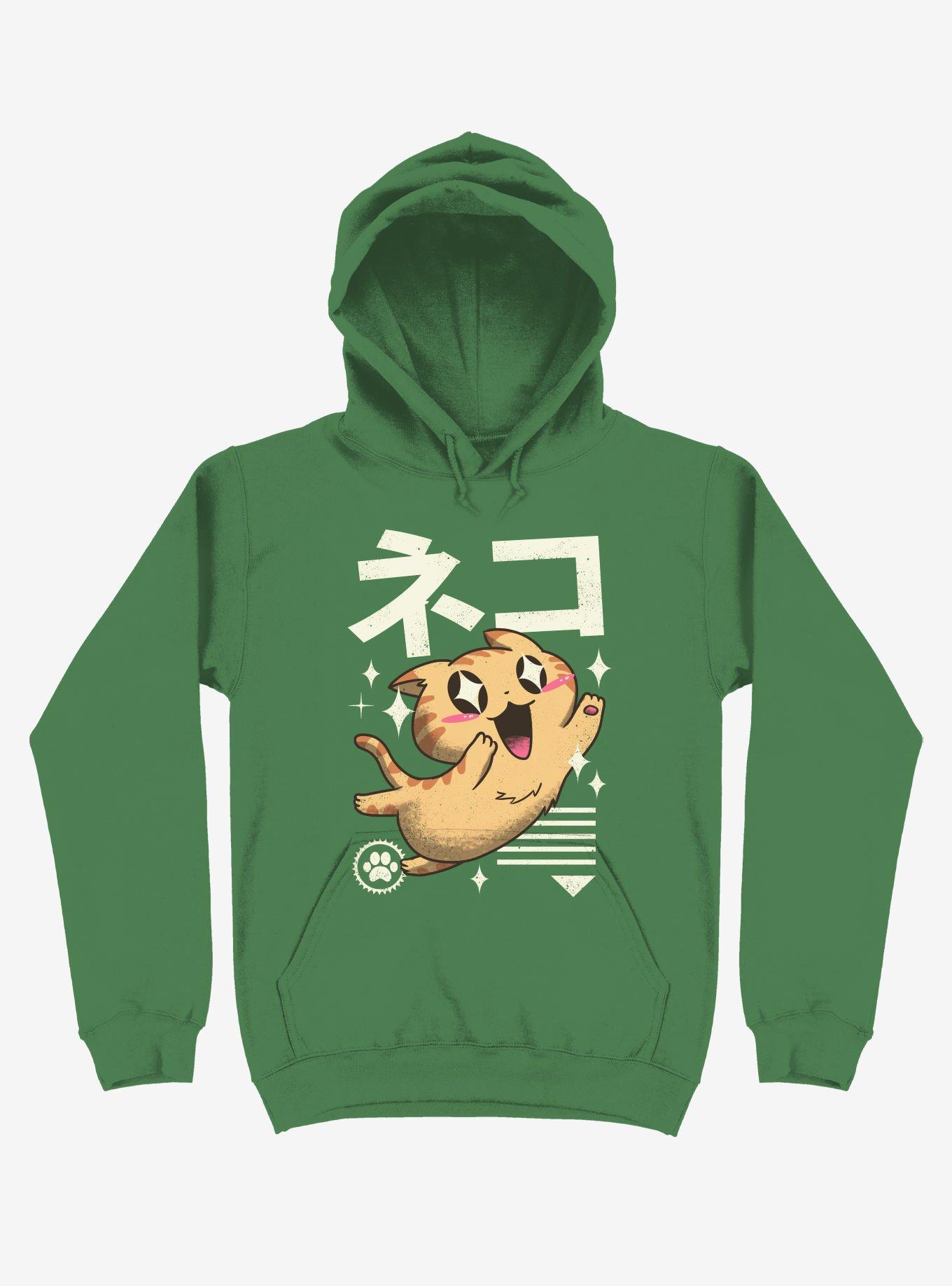 Kawaii Feline Kelly Green Hoodie, KELLY GREEN, hi-res