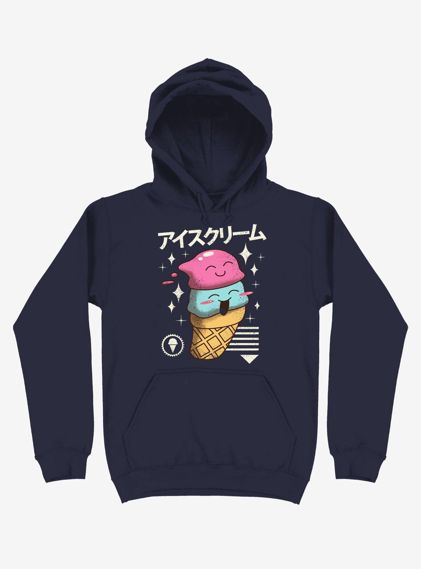 Kawaii Ice Cream Navy Blue Hoodie, , hi-res