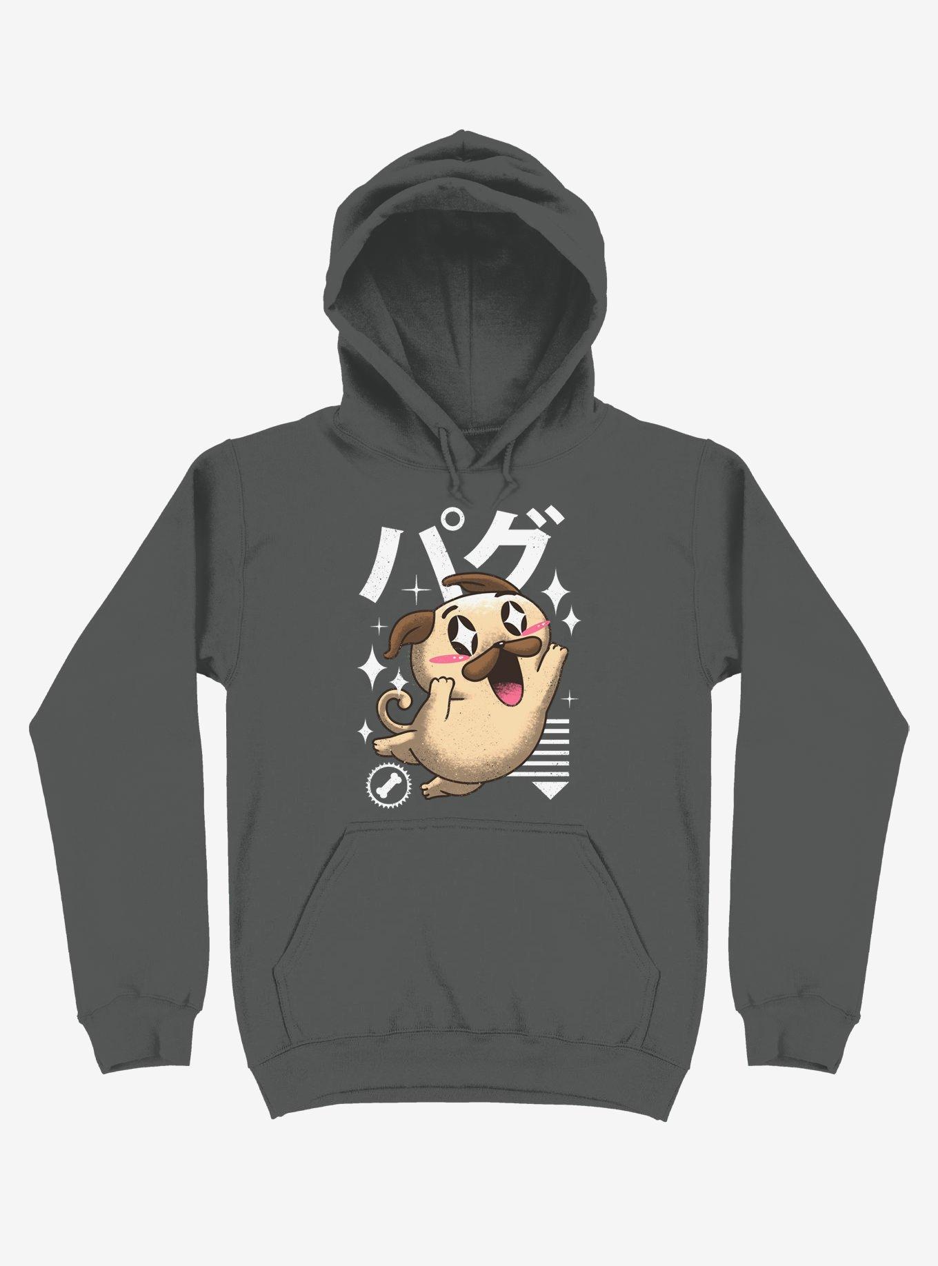 Kawaii Pug Asphalt Grey Hoodie, ASPHALT, hi-res