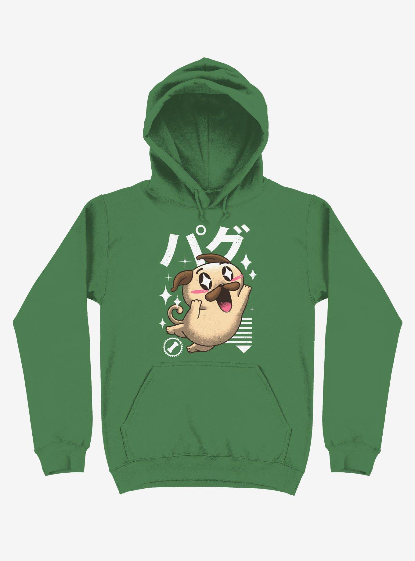 Kawaii Pug Kelly Green Hoodie, KELLY GREEN, hi-res