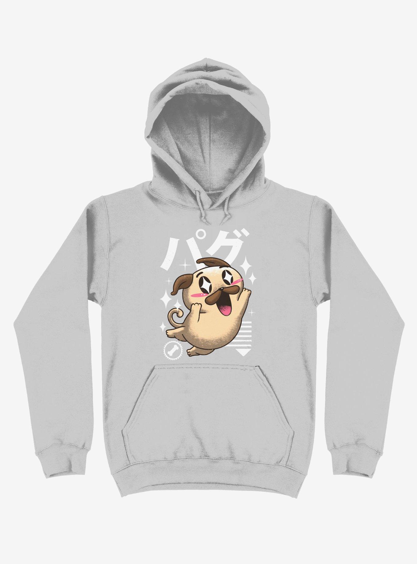 Kawaii Pug Silver Hoodie, SILVER, hi-res