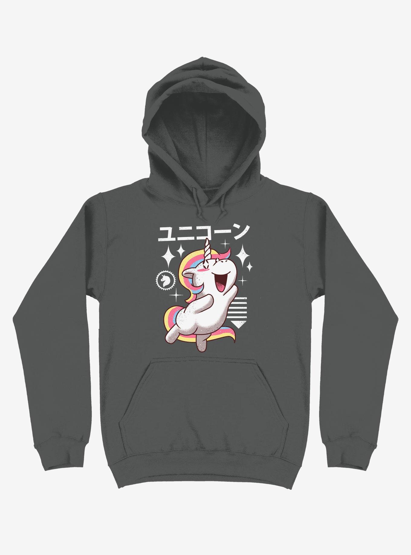 Kawaii Unicorn Asphalt Grey Hoodie, ASPHALT, hi-res