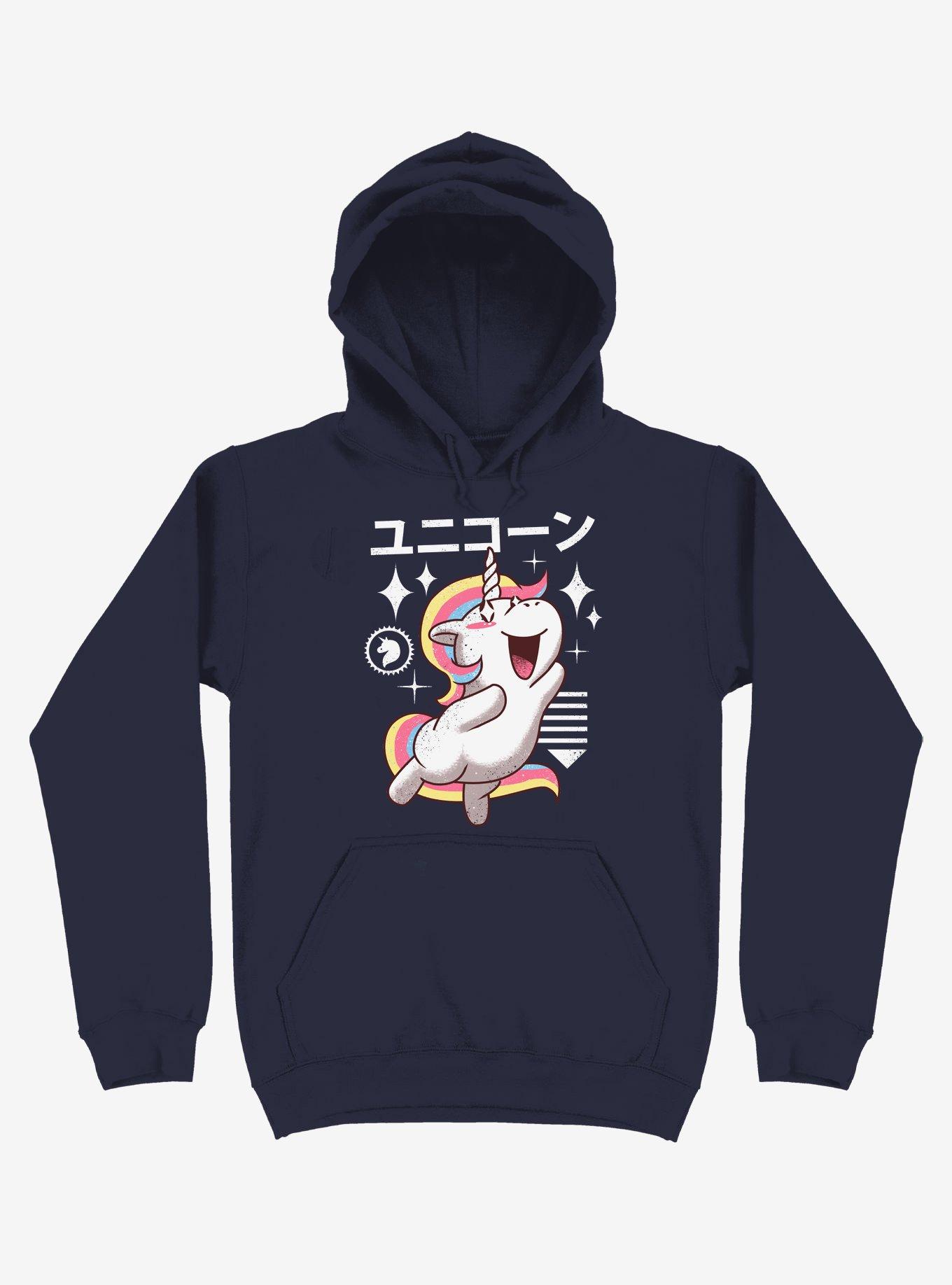 Kawaii Unicorn Navy Blue Hoodie, , hi-res