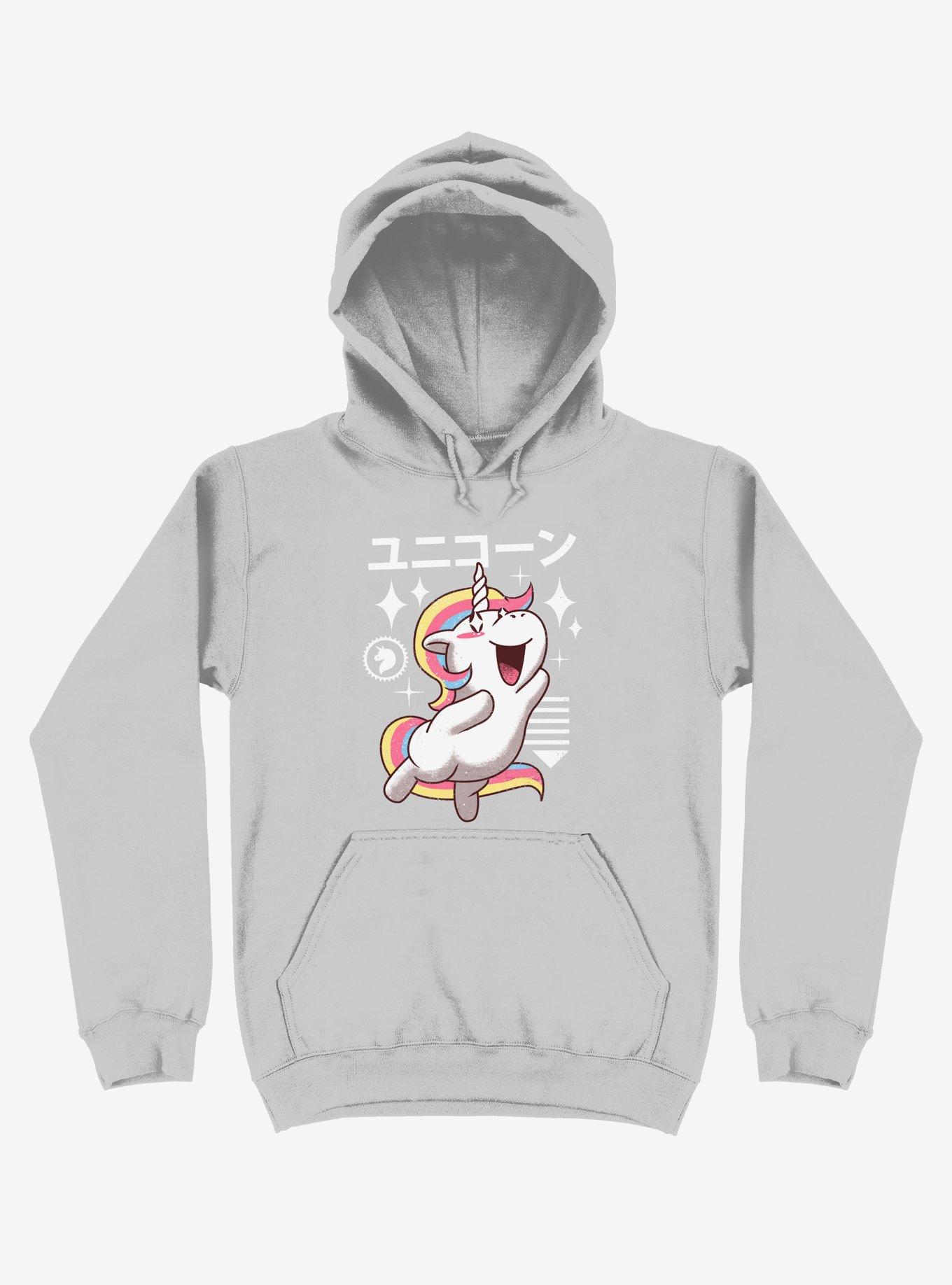 Kawaii Unicorn Silver Hoodie, SILVER, hi-res