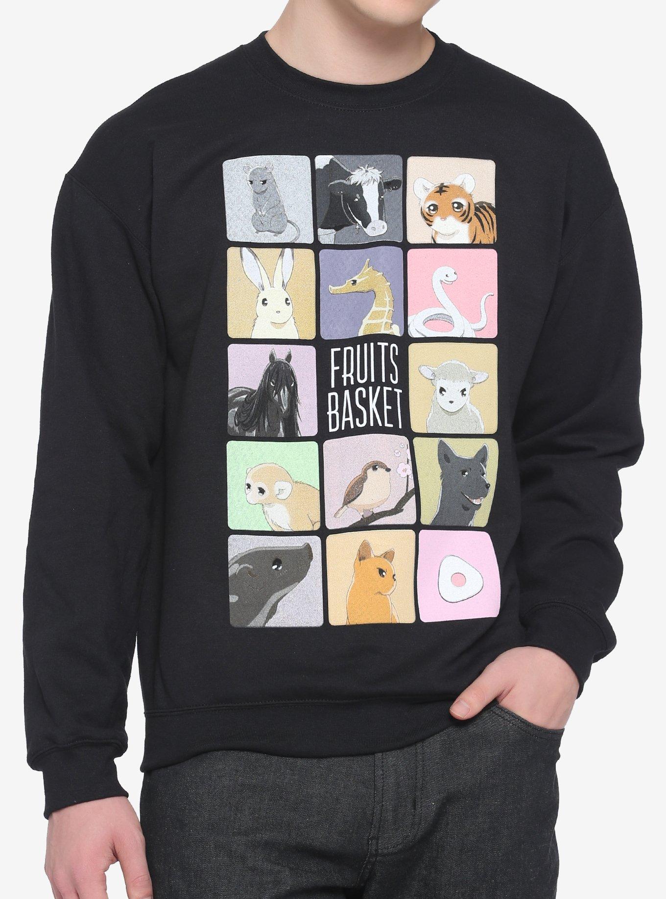 Fruits Basket Zodiac Animals Grid Sweatshirt, BLACK, hi-res