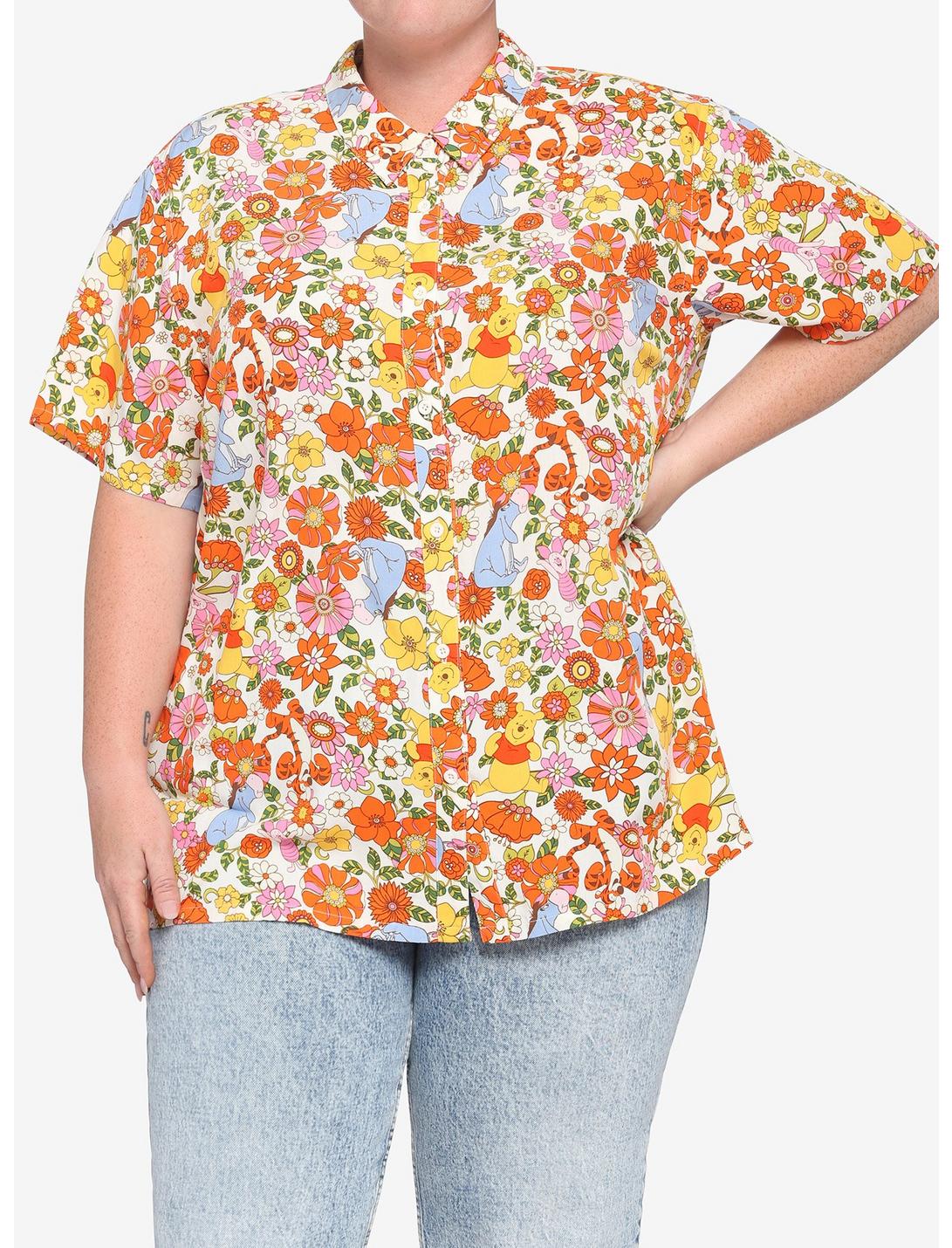 Disney Winnie The Pooh Floral Girls Woven Button-Up Plus Size, MULTI, hi-res