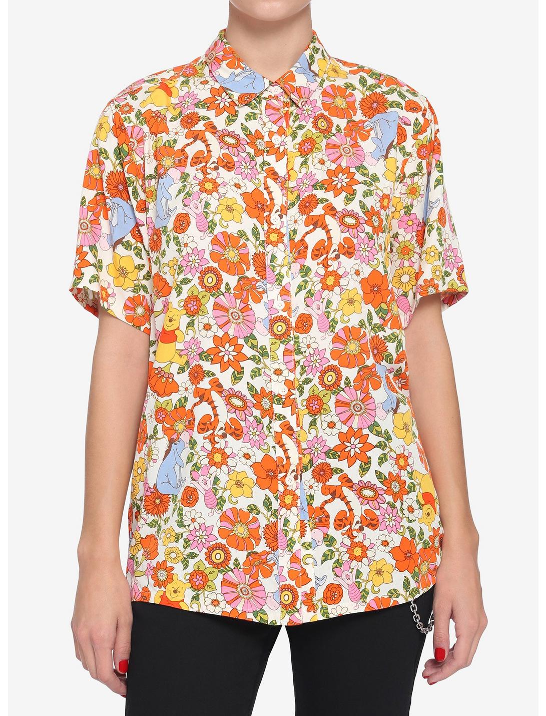 Disney Winnie The Pooh Floral Girls Woven Button-Up | Hot Topic