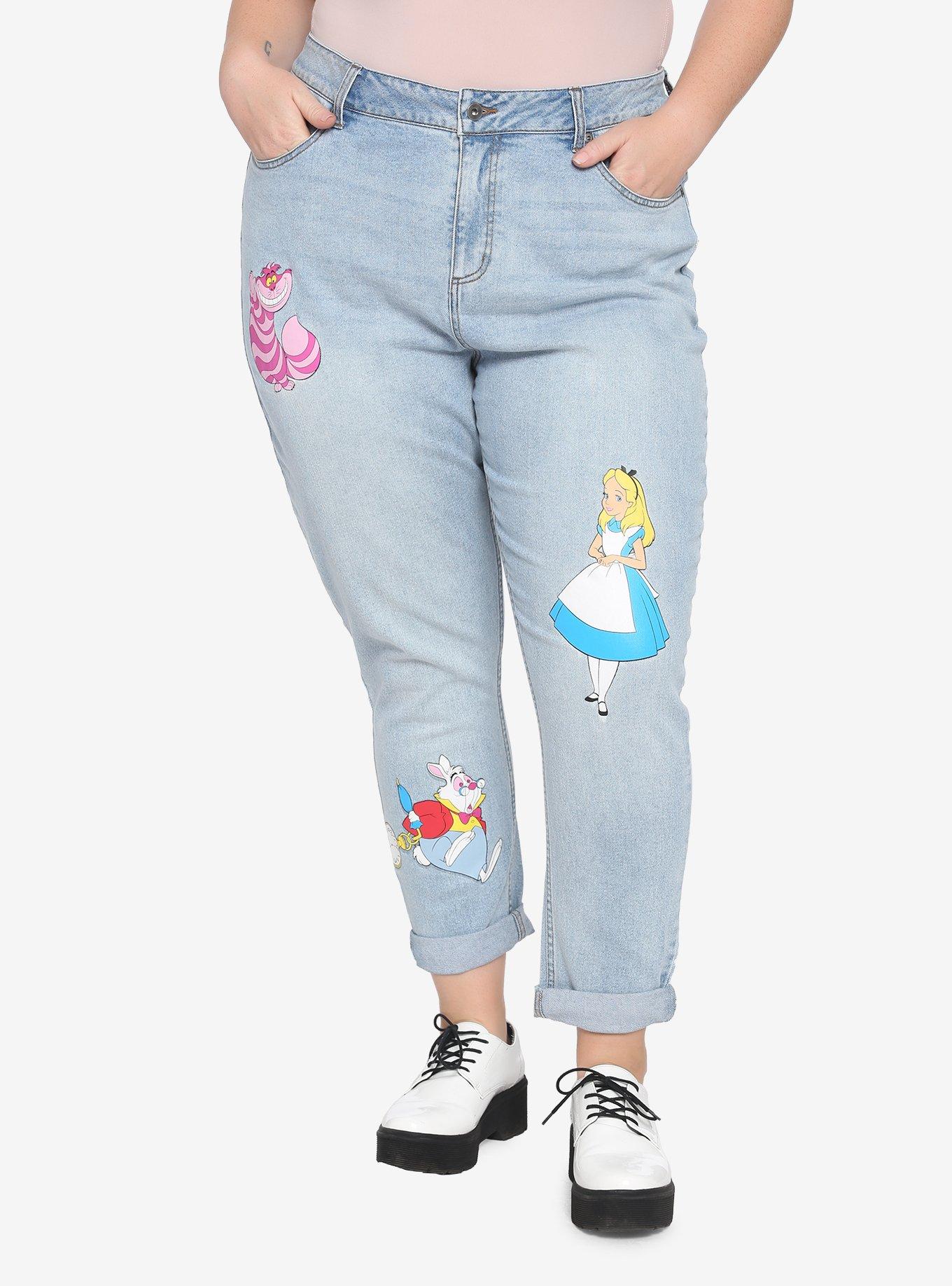 Disney Alice In Wonderland Mom Jeans Plus Size, MULTI, hi-res