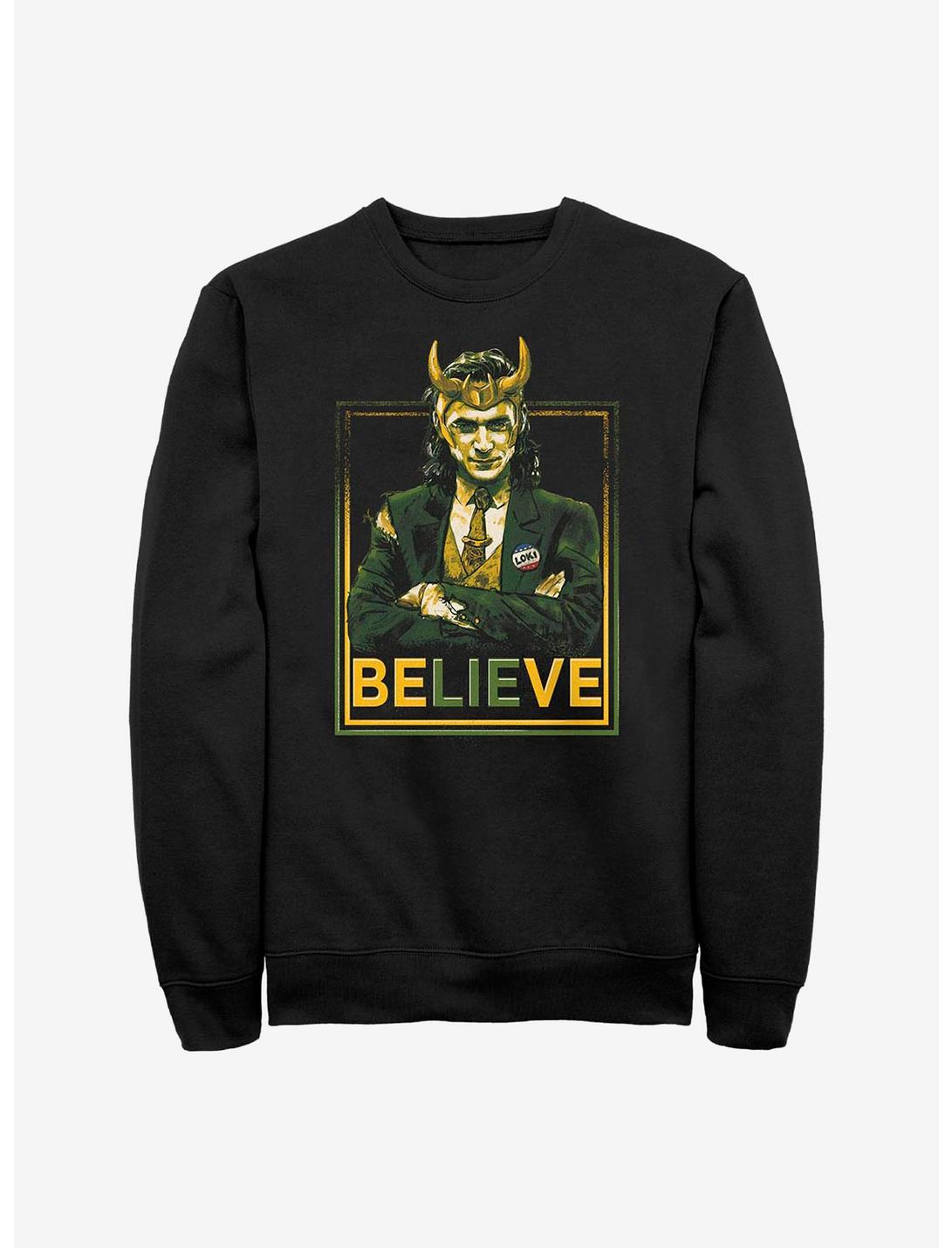 Marvel Loki Believe Political Motive Sweatshirt, BLACK, hi-res