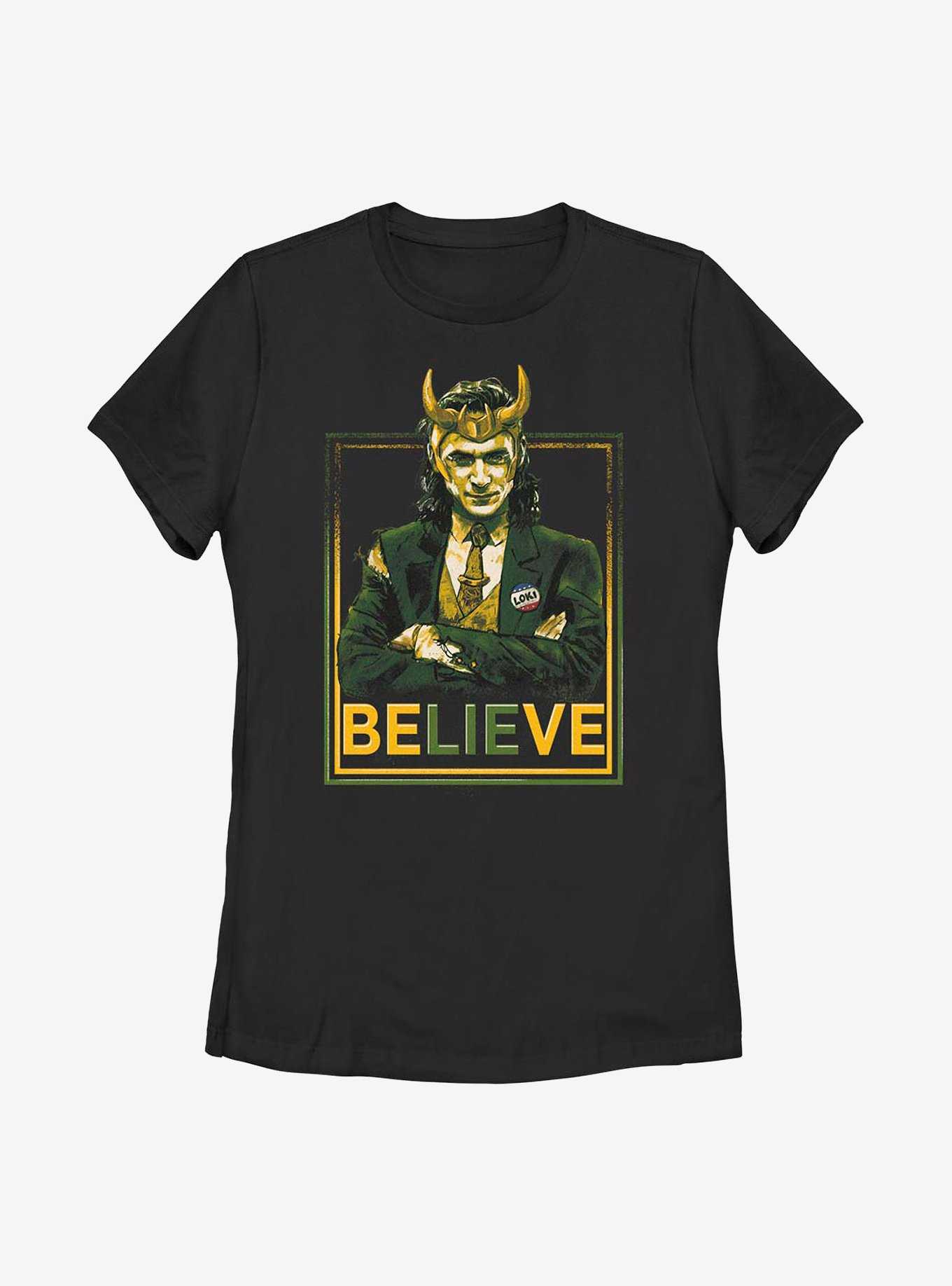 Marvel Loki Believe Political Motive Womens T-Shirt, , hi-res
