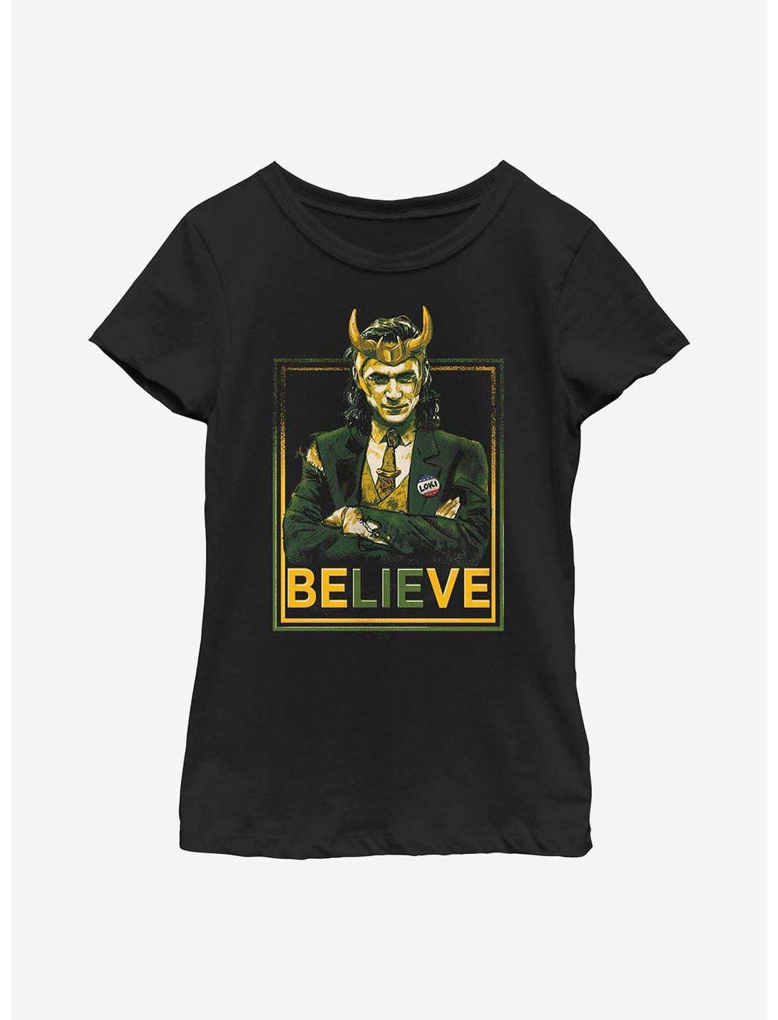 Marvel Loki Believe Political Motive Youth Girls T-Shirt, BLACK, hi-res