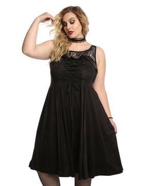 Black Lace-Up Sweetheart Sleeveless Dress Plus Size, , hi-res
