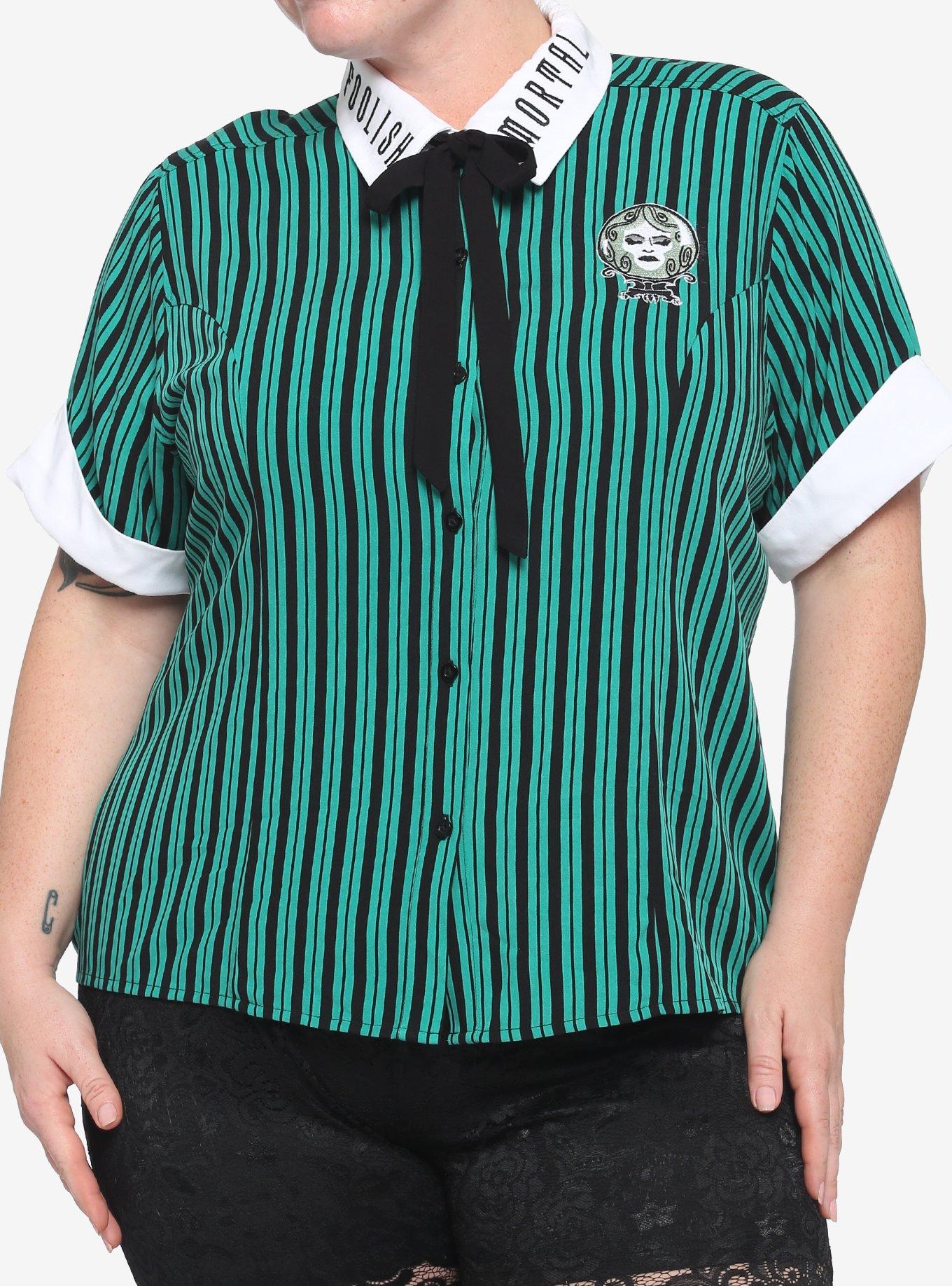Her Universe Disney The Haunted Mansion Leota Stripe Girls Woven Button-Up Plus Size, BLACK, hi-res