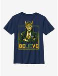 Marvel Loki Believe Political Motive Youth T-Shirt, NAVY, hi-res