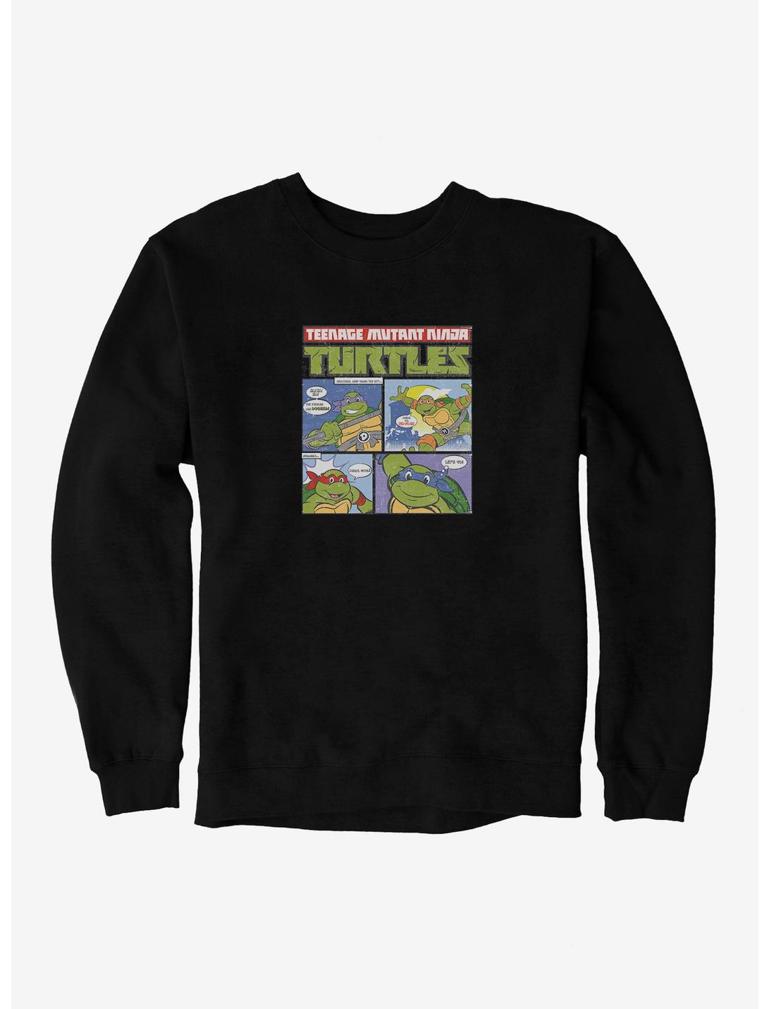 Teenage Mutant Ninja Turtles Comic Strip Group Catchphrases Sweatshirt, BLACK, hi-res