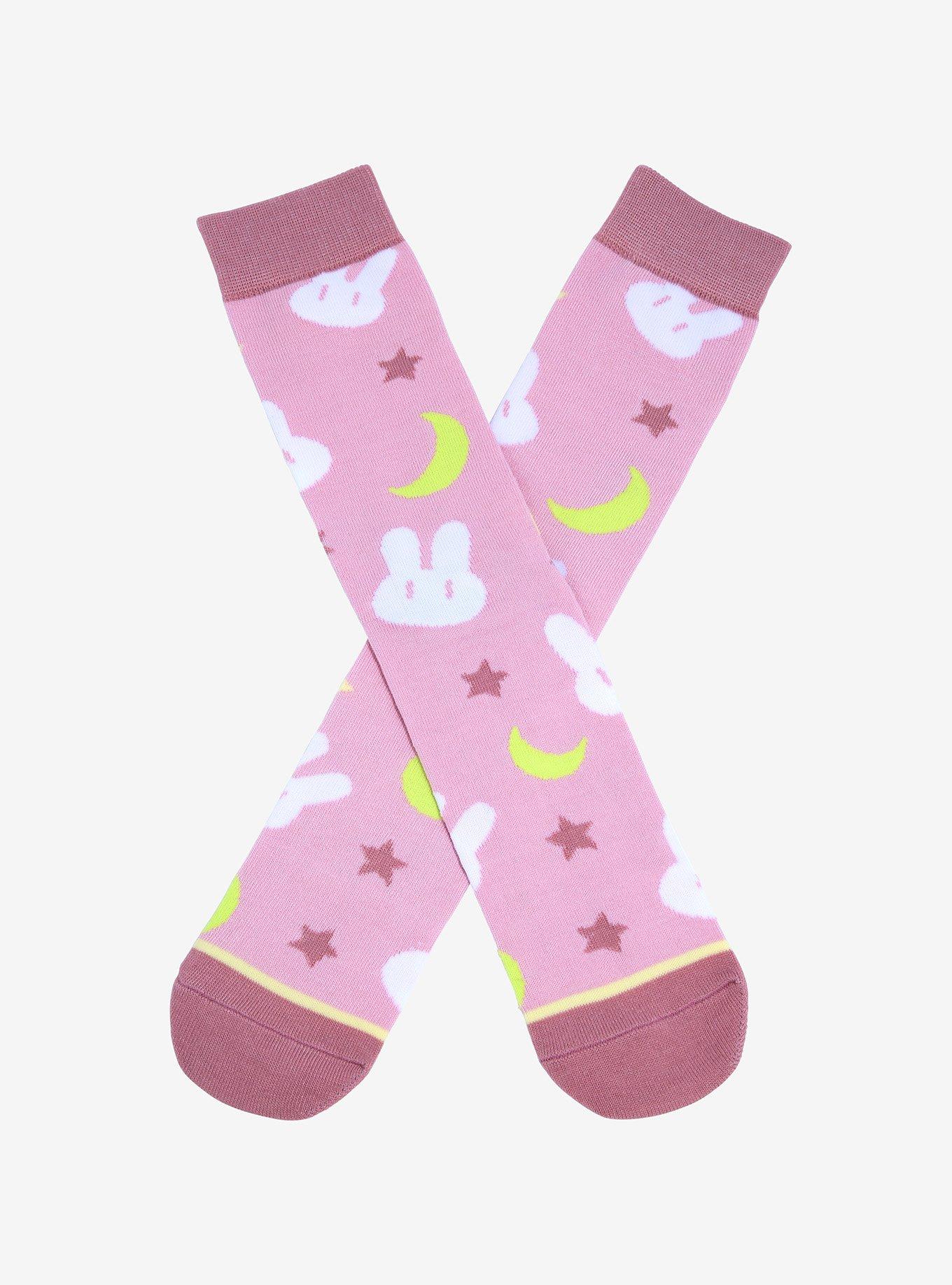Sailor Moon Bunnies & Crescent Moons Allover Print Crew Socks - BoxLunch Exclusive, , hi-res