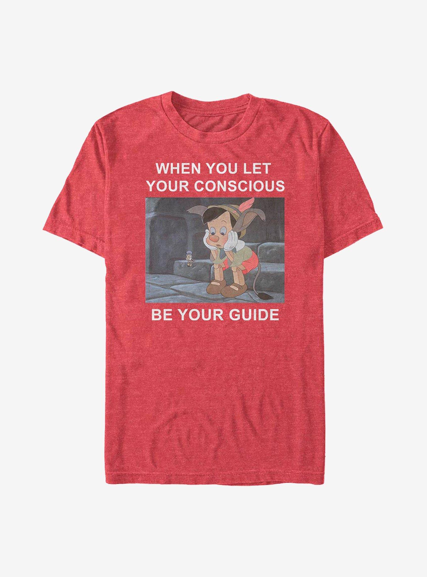 Disney Pinocchio Let Your Conscious Be Your Guide T-Shirt, RED HTR, hi-res