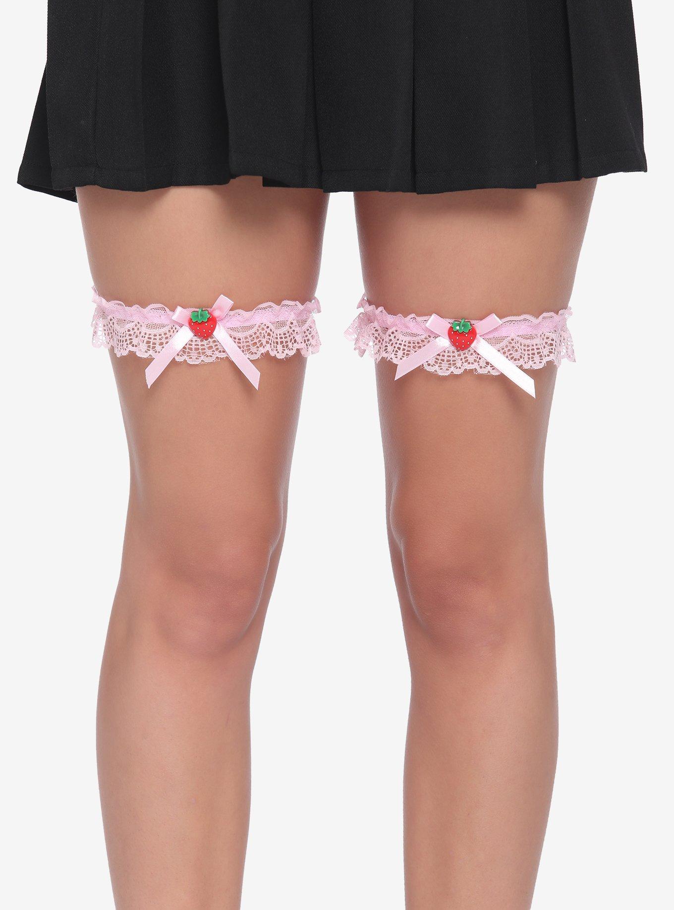 Pink Lace Strawberry Garter Set, , hi-res