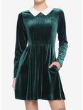 Green Velvet Collared Long-Sleeve Dress, GREEN, hi-res